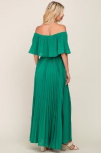 Green Pleated Layered Off Shoulder Maxi Dress sold by Pinkblush