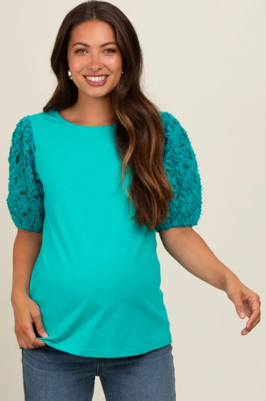 Jade Floral Mesh Sleeve Maternity Blouse sold by Pinkblush