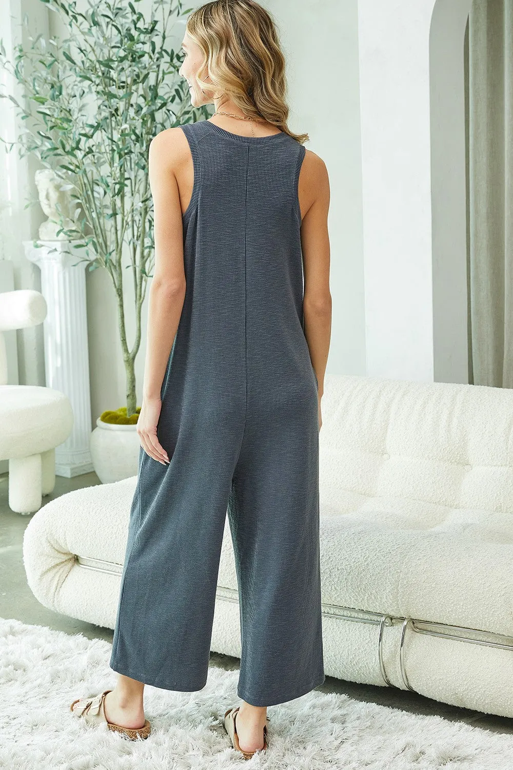 Charcoal Ribbed Button Front Sleeveless Jumpsuit sold by Pinkblush product image thumbnail 3