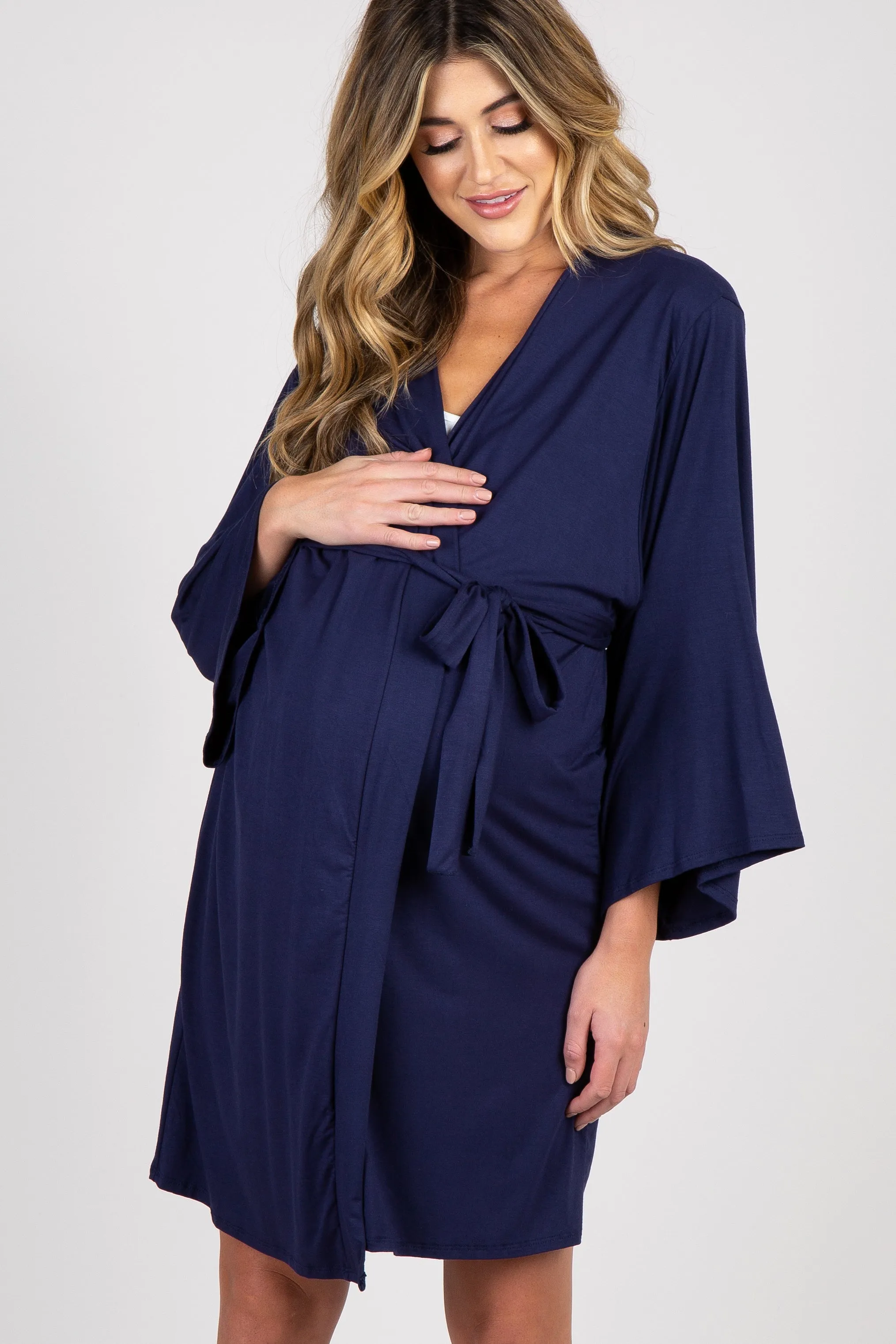 PinkBlush Navy Blue Delivery/Nursing Maternity Robe sold by Pinkblush