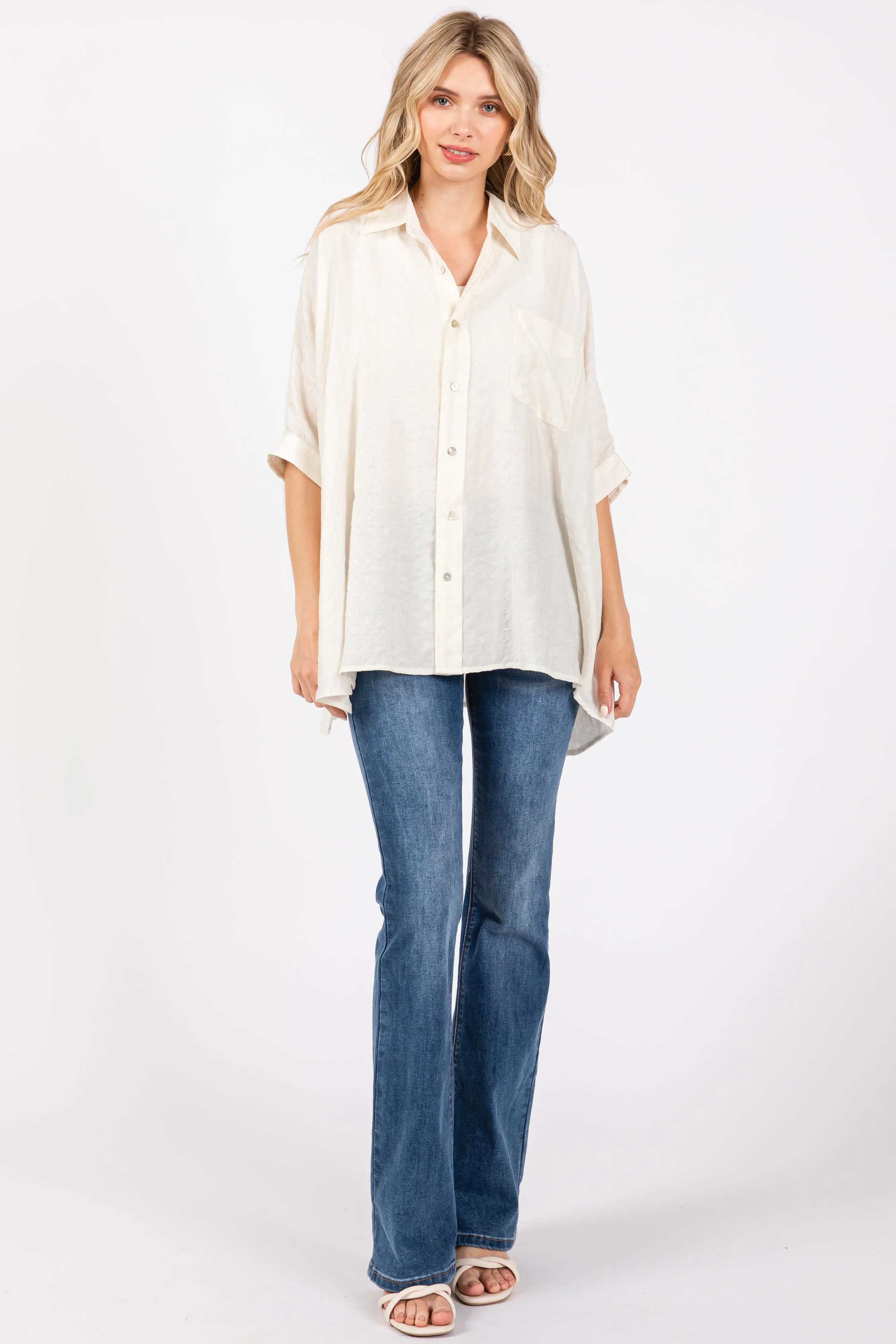 Ivory Textured Button Down Blouse sold by Pinkblush product image thumbnail 4