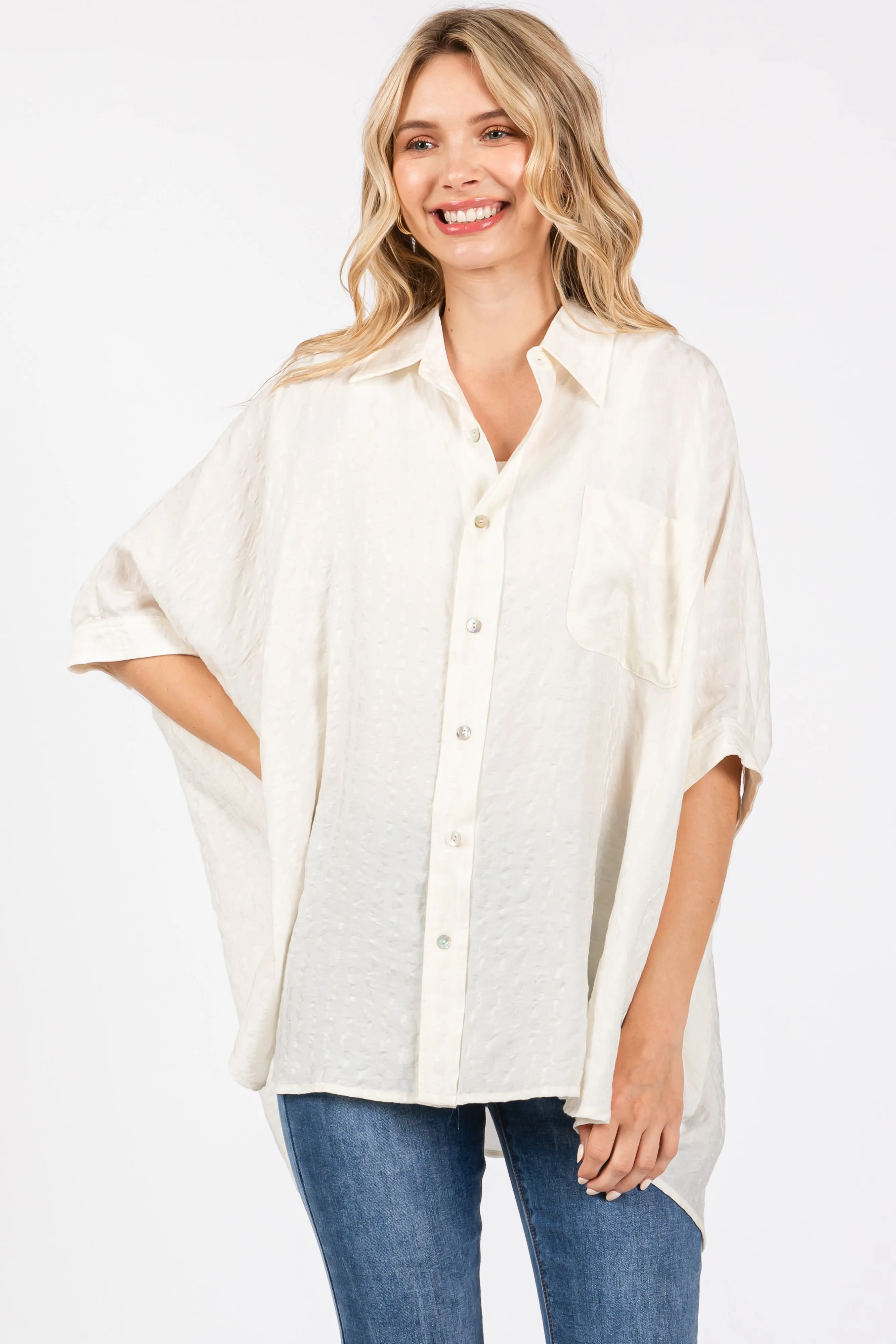 Ivory Textured Button Down Blouse sold by Pinkblush
