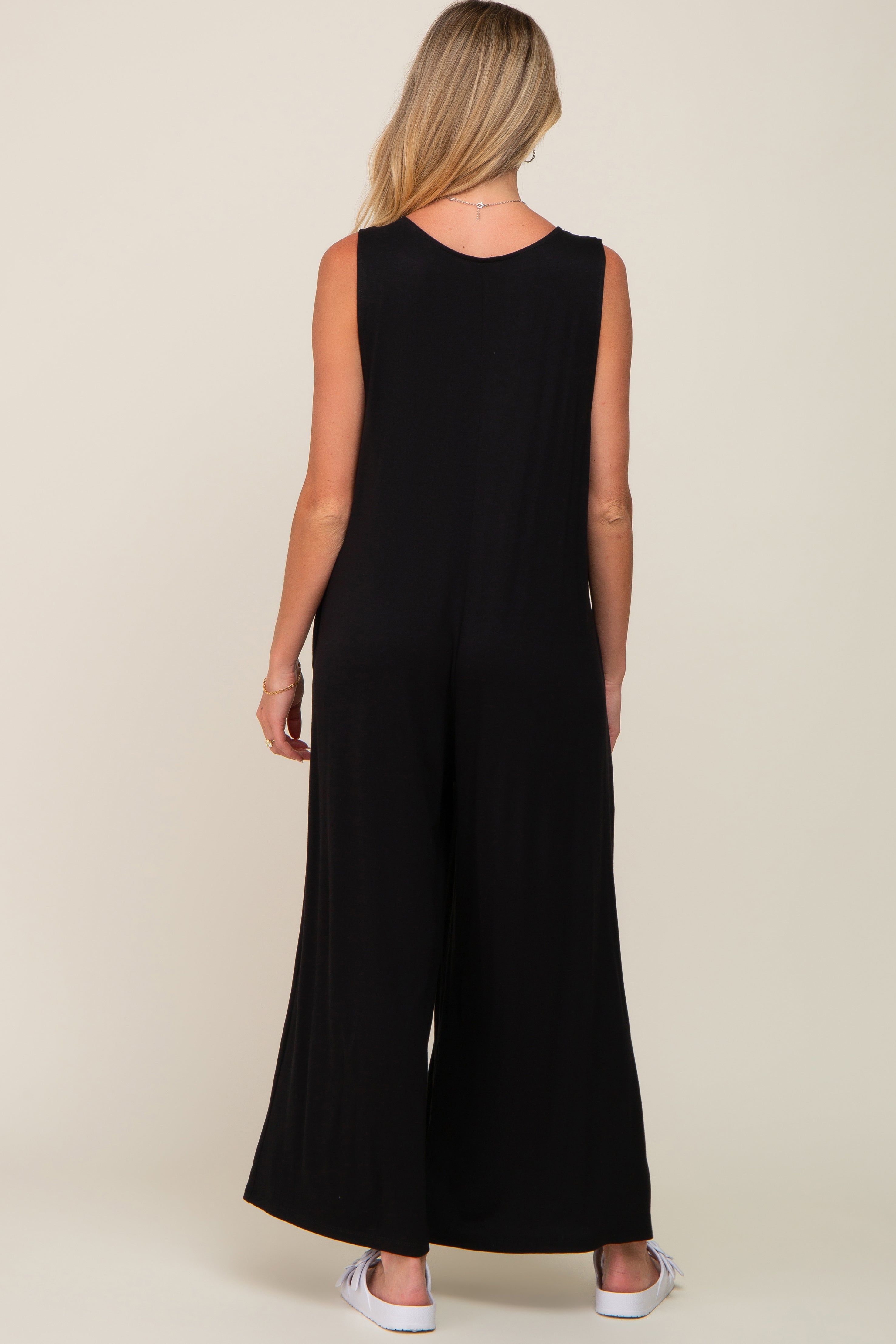 Black Deep V Sleeveless Wide Leg Maternity Jumpsuit sold by Pinkblush product image thumbnail 3