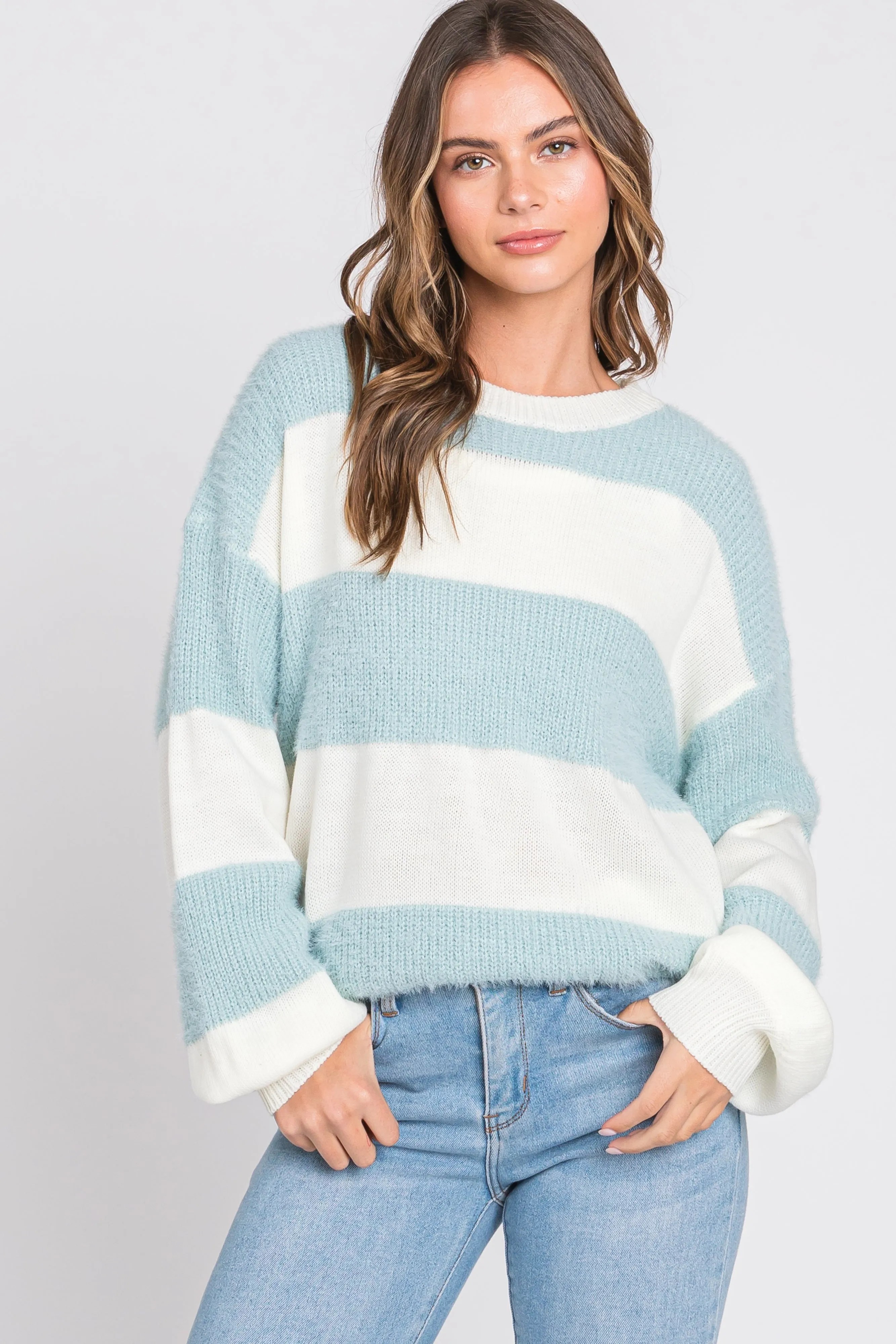 Blue Striped Brushed Maternity Sweater sold by Pinkblush product image thumbnail 5