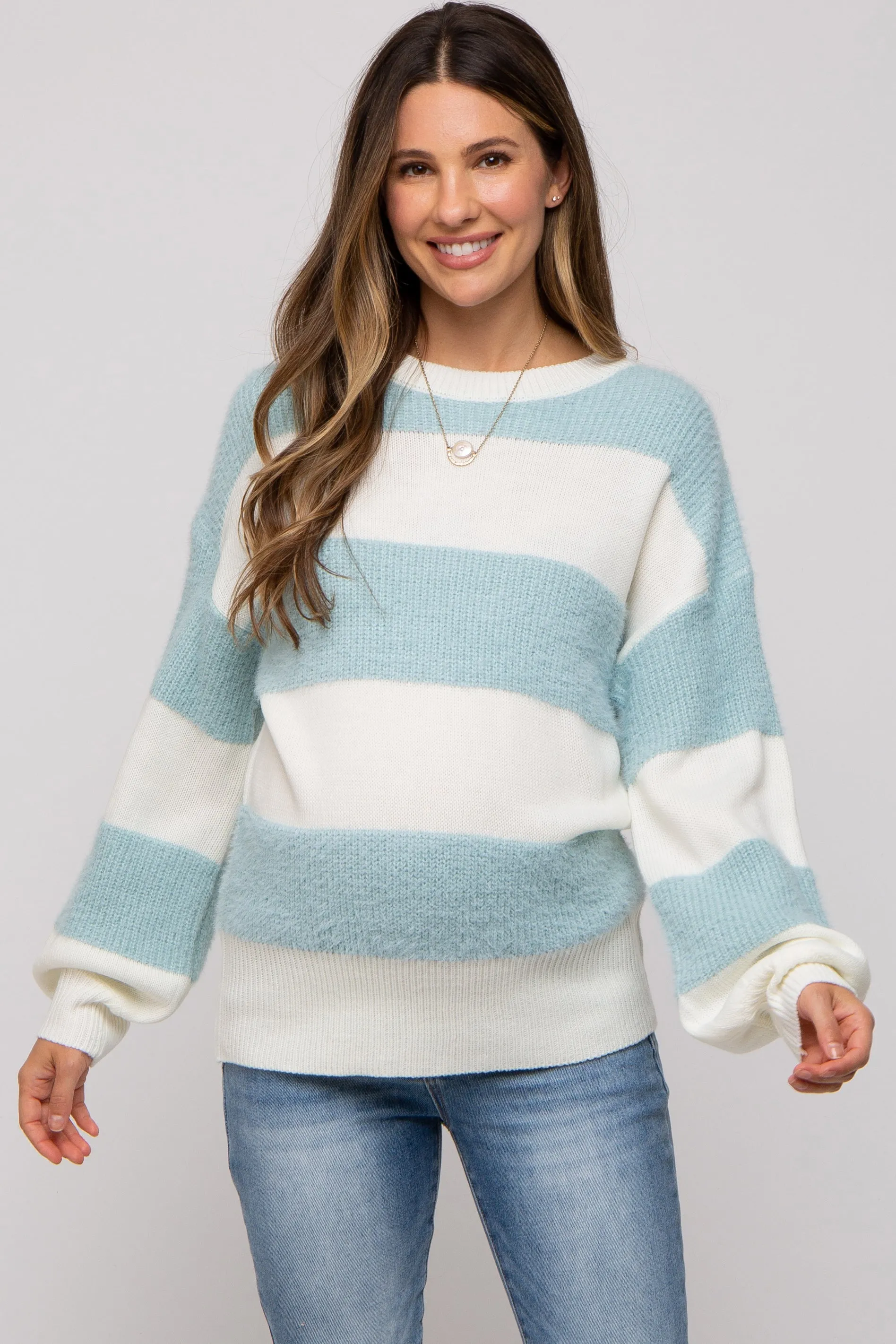 Blue Striped Brushed Maternity Sweater sold by Pinkblush product image thumbnail 2