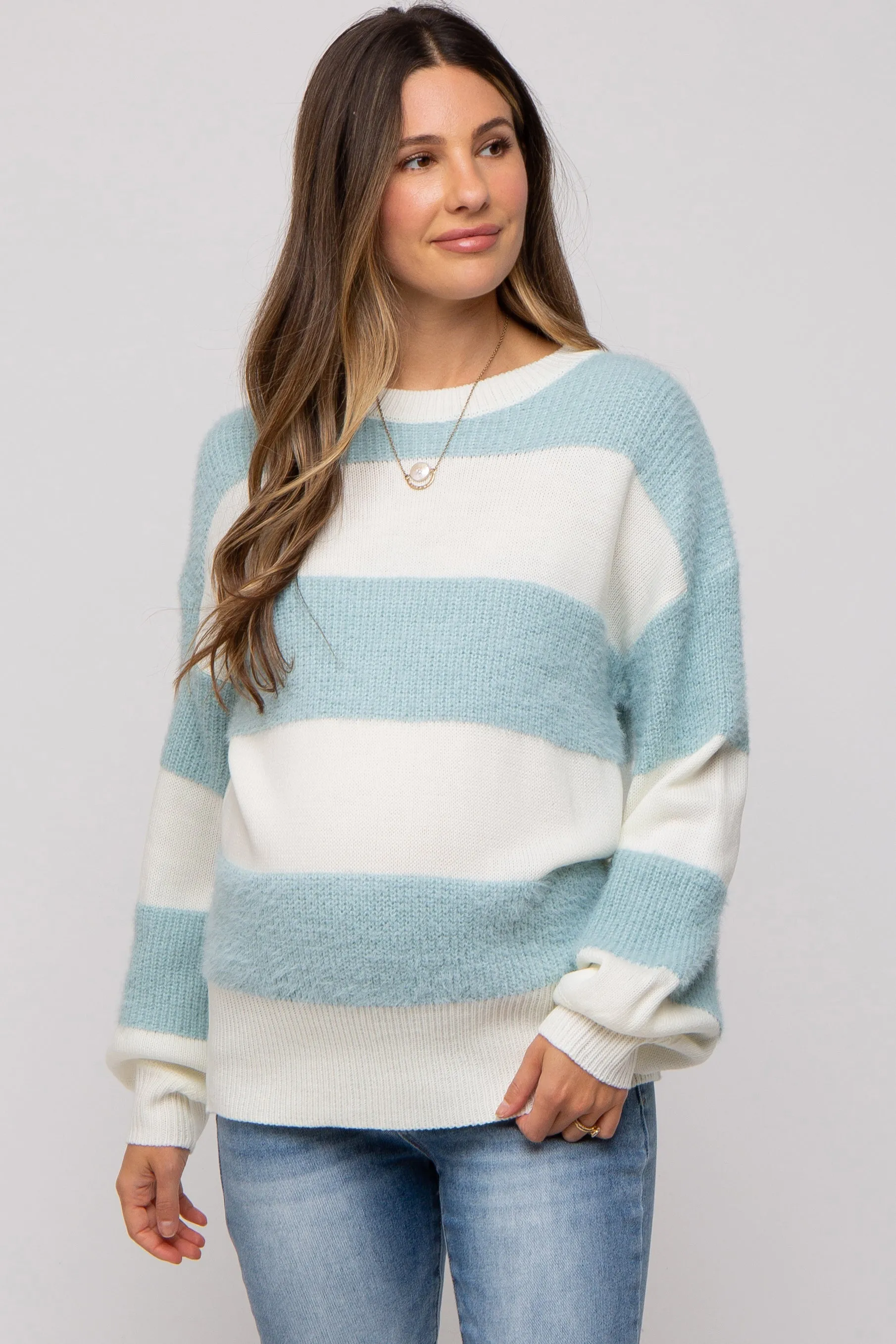 Blue Striped Brushed Maternity Sweater sold by Pinkblush