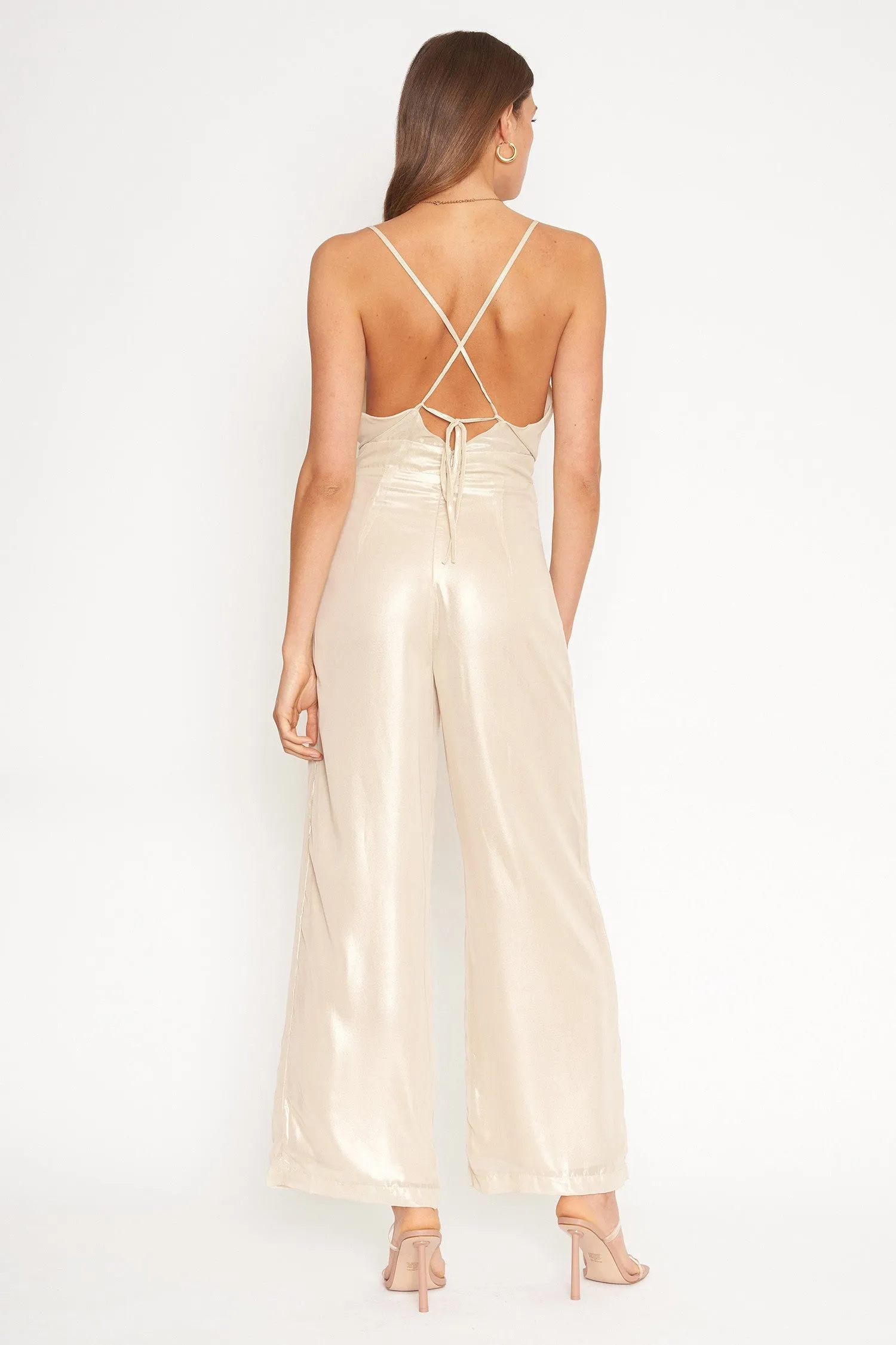White Strappy Back Shimmery Jumpsuit sold by Pinkblush product image thumbnail 3