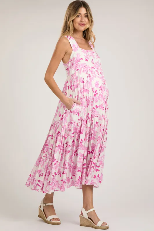 Pink Floral Sleeveless Tiered Maternity Maxi Dress sold by Pinkblush