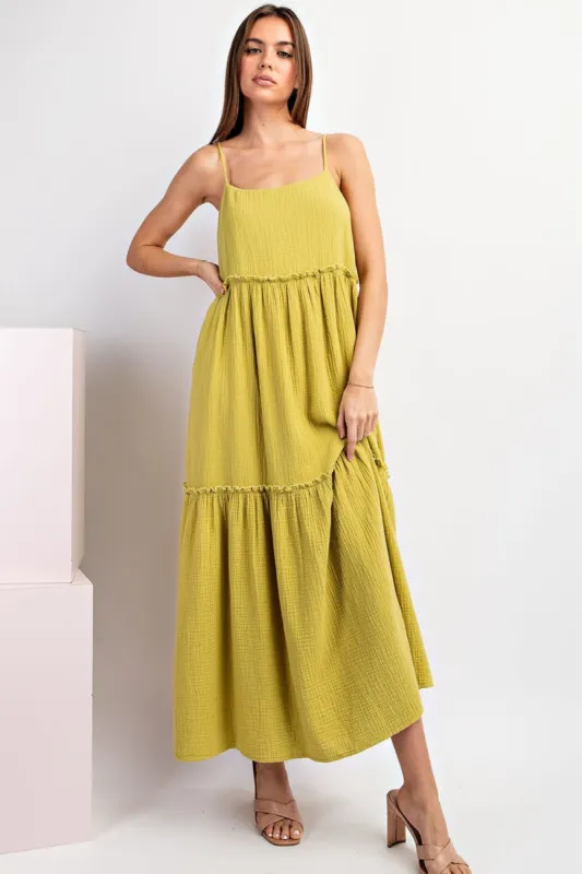 Lime Soft Washed Cotton Gauze Maxi Dress sold by Pinkblush