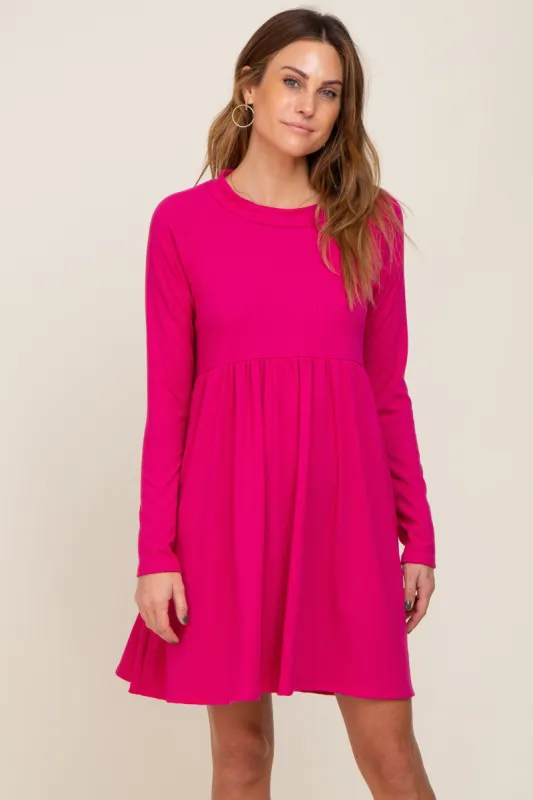 Fuchsia Ribbed Basic Long Sleeve Dress sold by Pinkblush