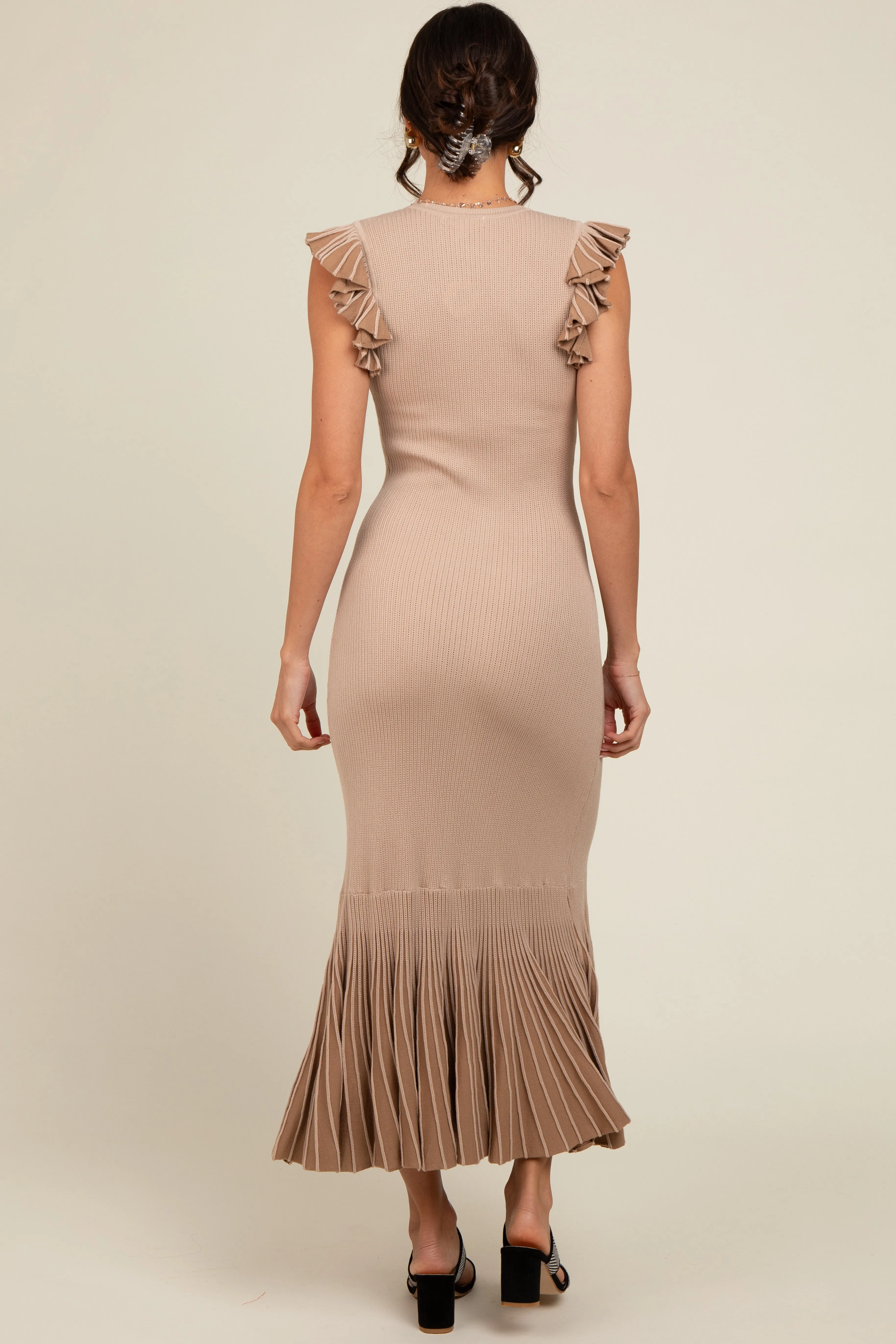 Beige Ruffle Sleeve Mermaid Hem Midi Dress sold by Pinkblush product image thumbnail 3