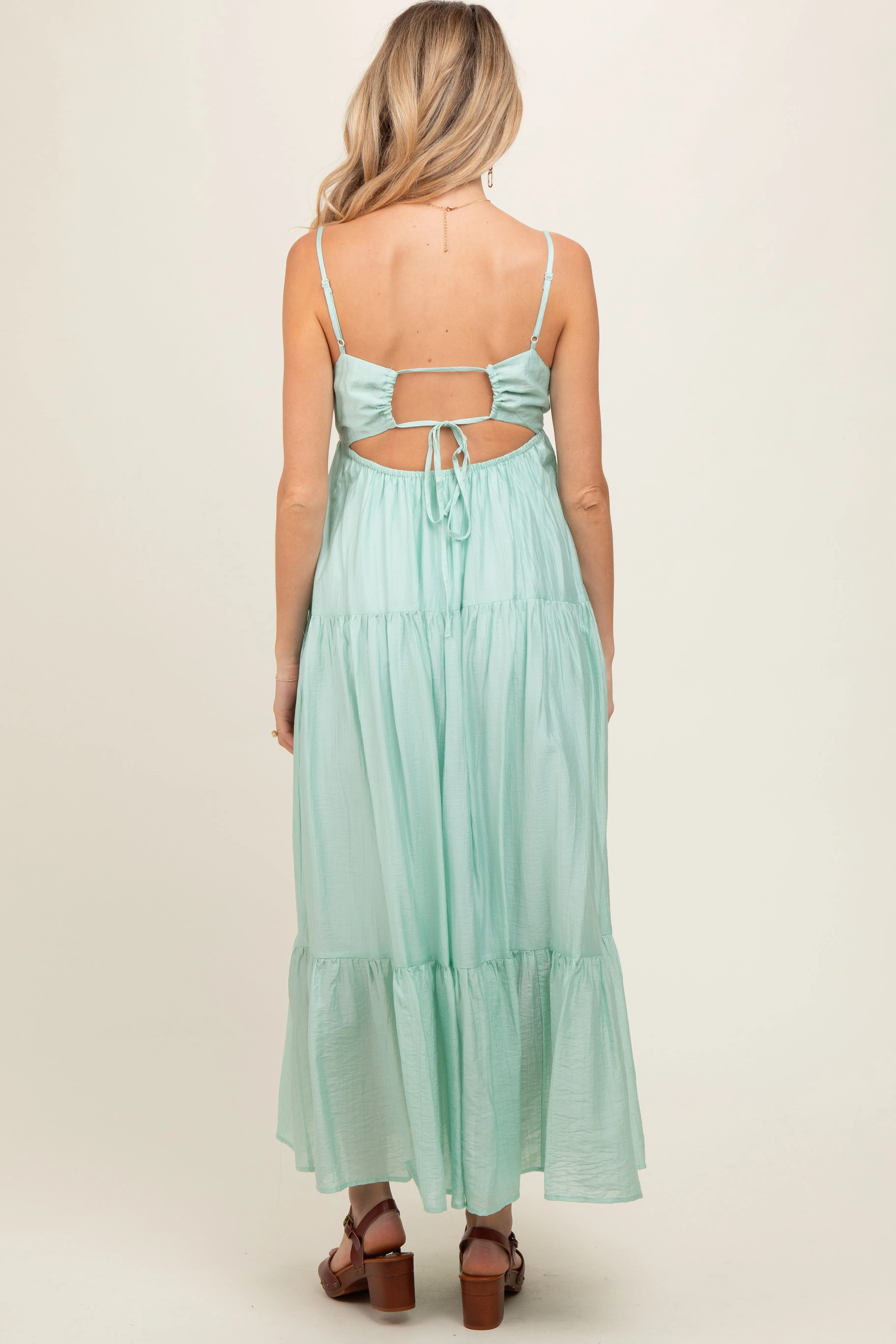 Mint Green Sleeveless Tiered Maternity Maxi Dress sold by Pinkblush product image thumbnail 3