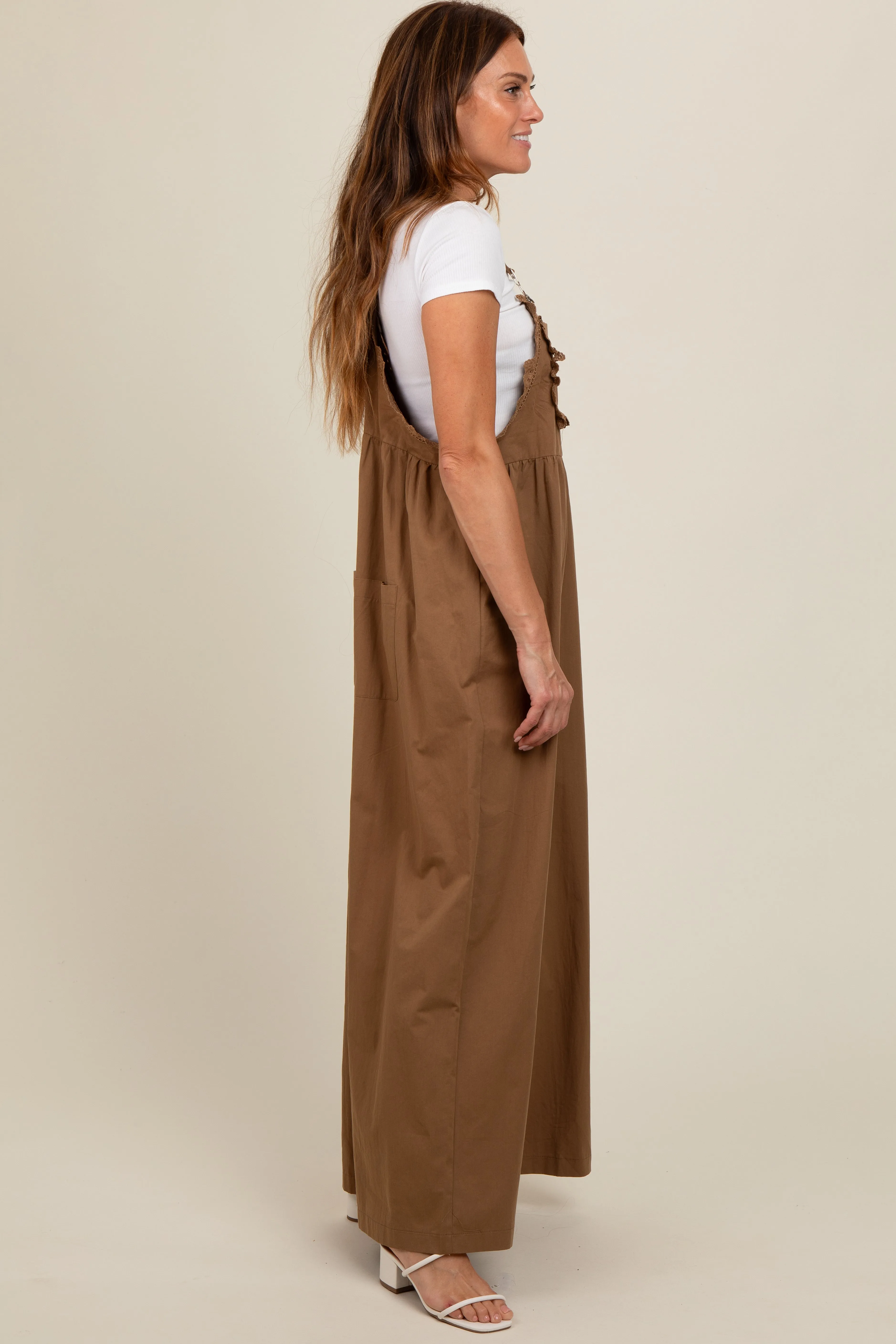 Mocha Crochet Lace Trim Overalls sold by Pinkblush product image thumbnail 2