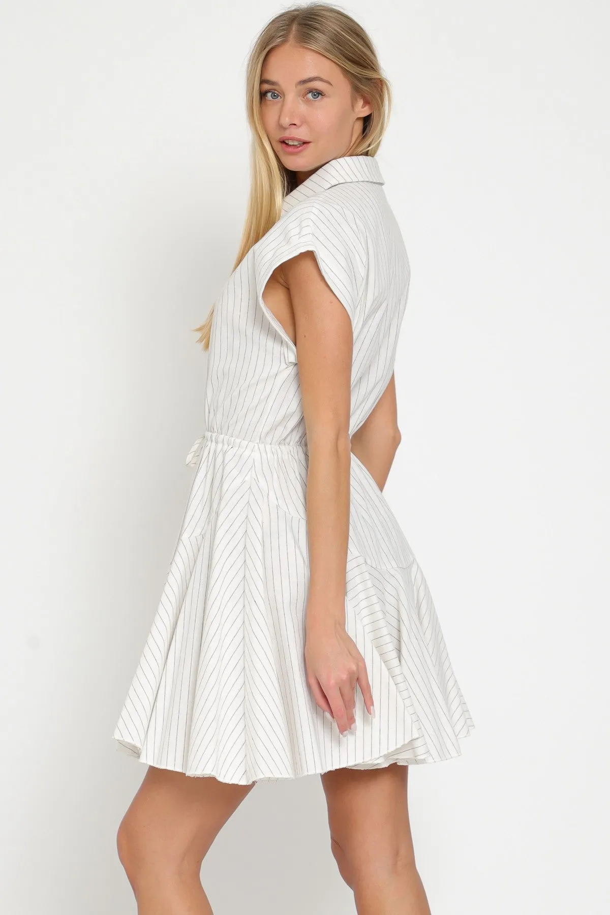 White Dolman Sleeve Button Down Tie Front Waisted Mini sold by Pinkblush product image thumbnail 2