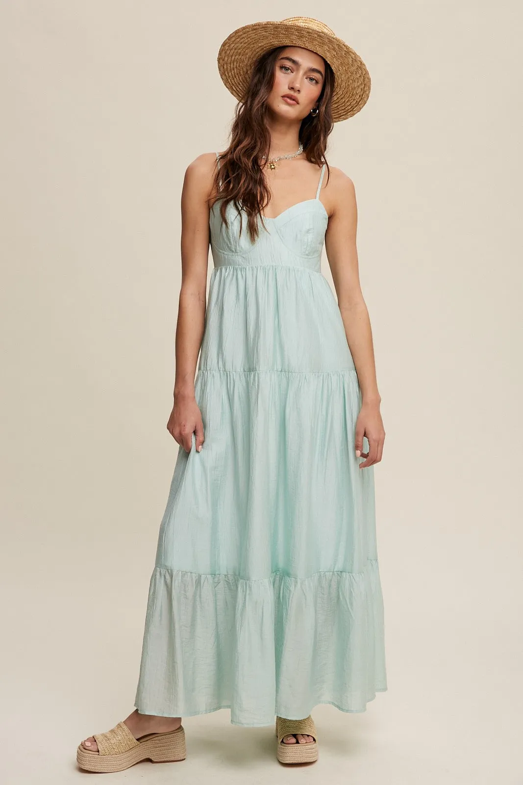 Mint Green Sleeveless Tiered Maternity Maxi Dress sold by Pinkblush product image thumbnail 4