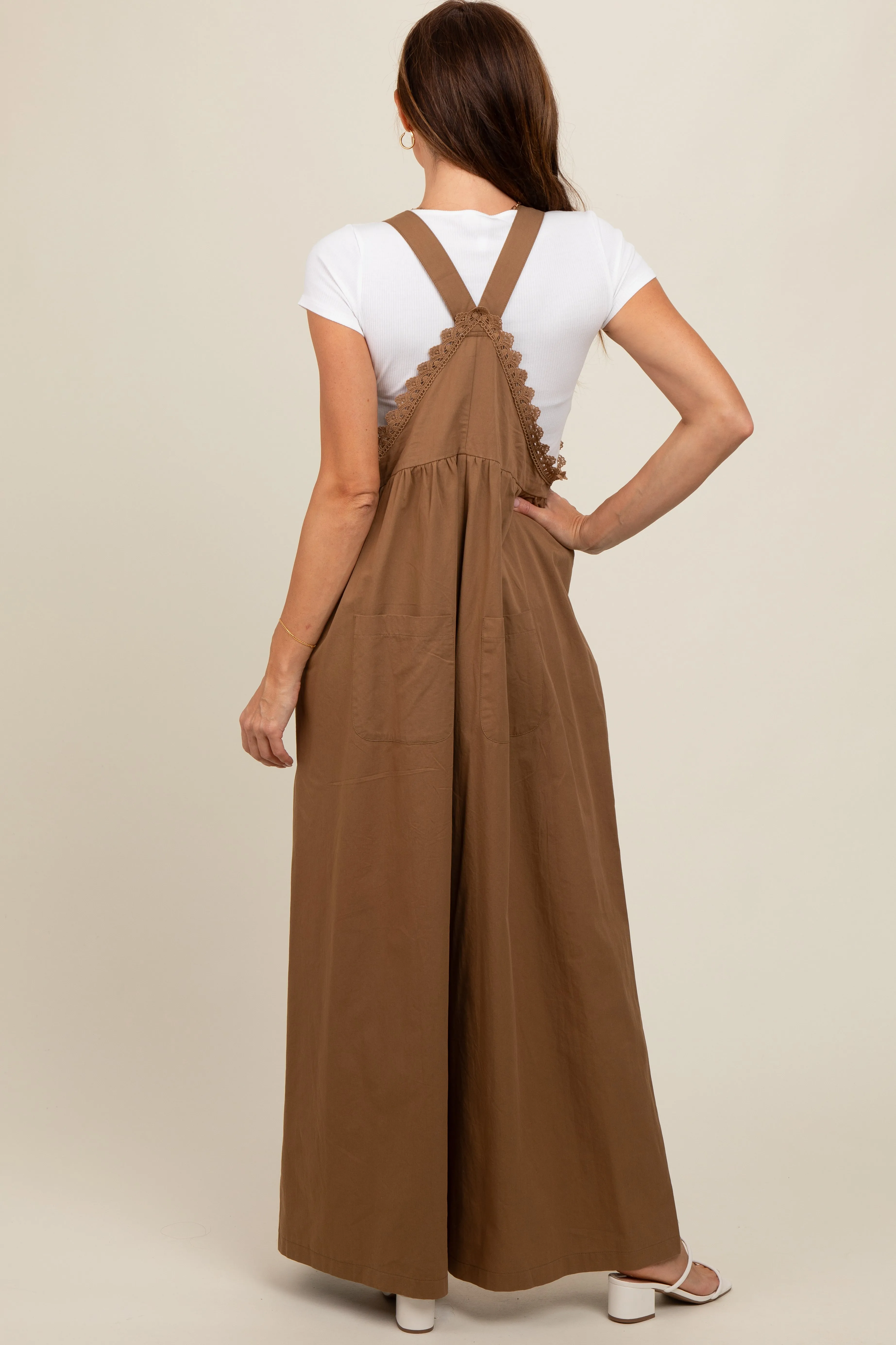Mocha Crochet Lace Trim Overalls sold by Pinkblush product image thumbnail 3