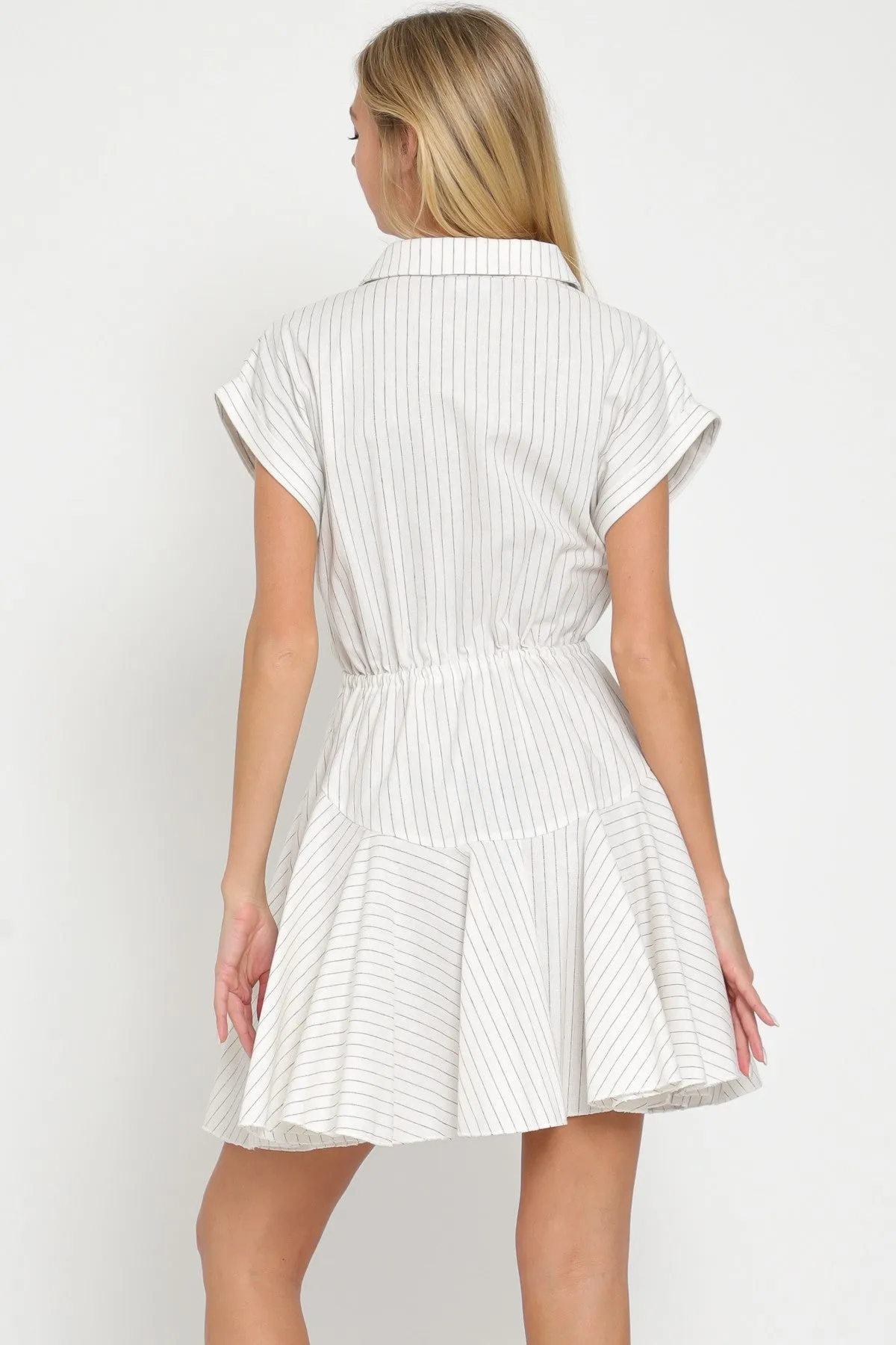 White Dolman Sleeve Button Down Tie Front Waisted Mini sold by Pinkblush product image thumbnail 3