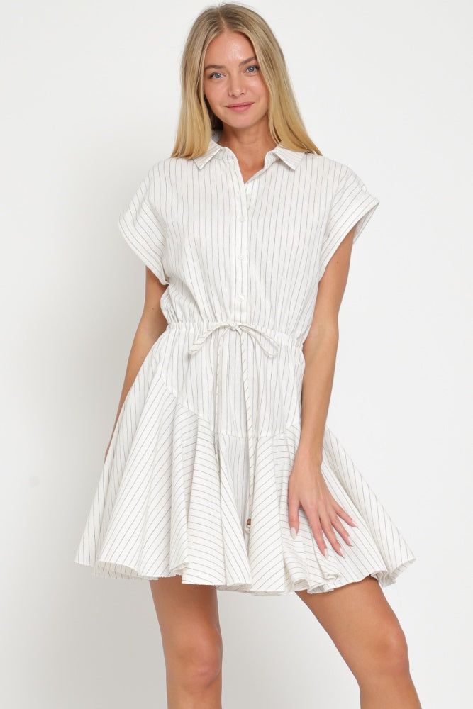 White Dolman Sleeve Button Down Tie Front Waisted Mini sold by Pinkblush