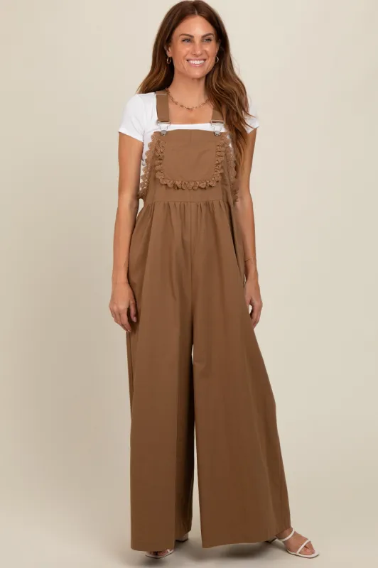 Mocha Crochet Lace Trim Overalls sold by Pinkblush