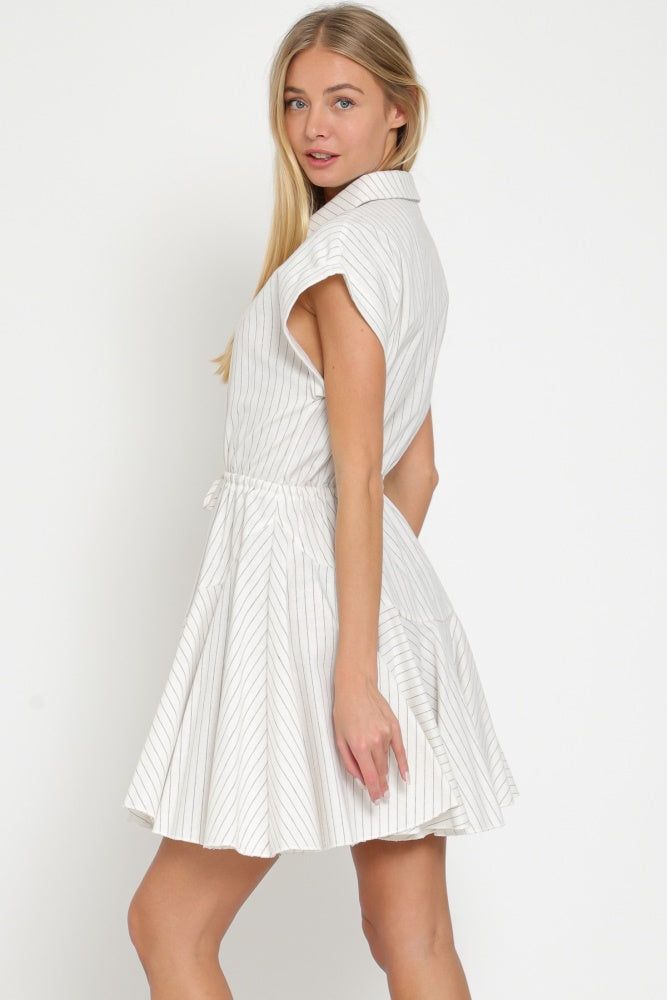White Dolman Sleeve Button Down Tie Front Waisted Mini sold by Pinkblush product image thumbnail 2
