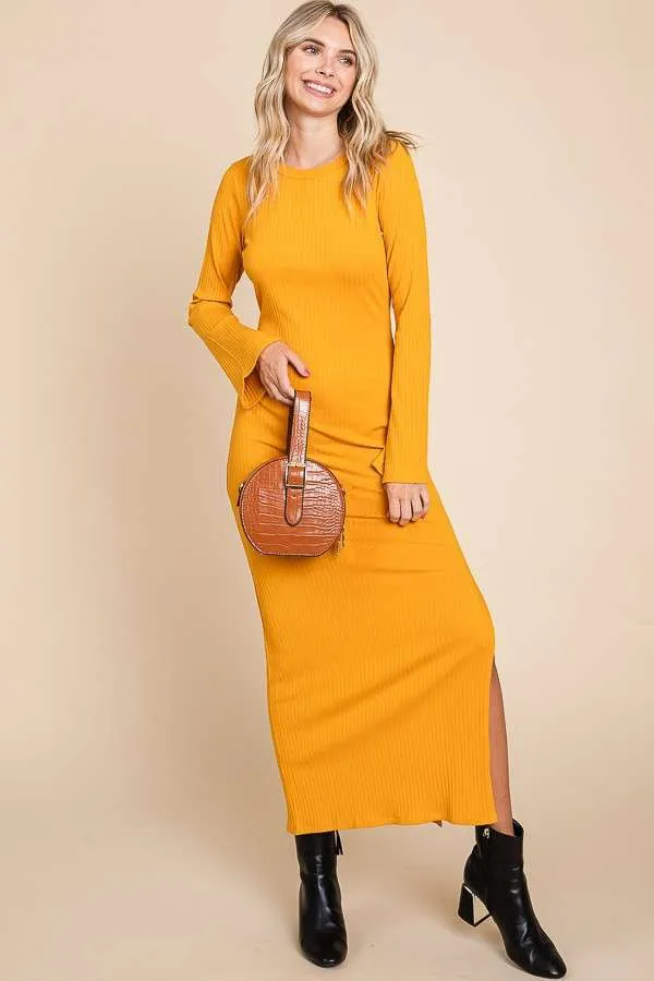 Yellow Ribbed Side Slit Maxi Dress sold by Pinkblush product image thumbnail 4