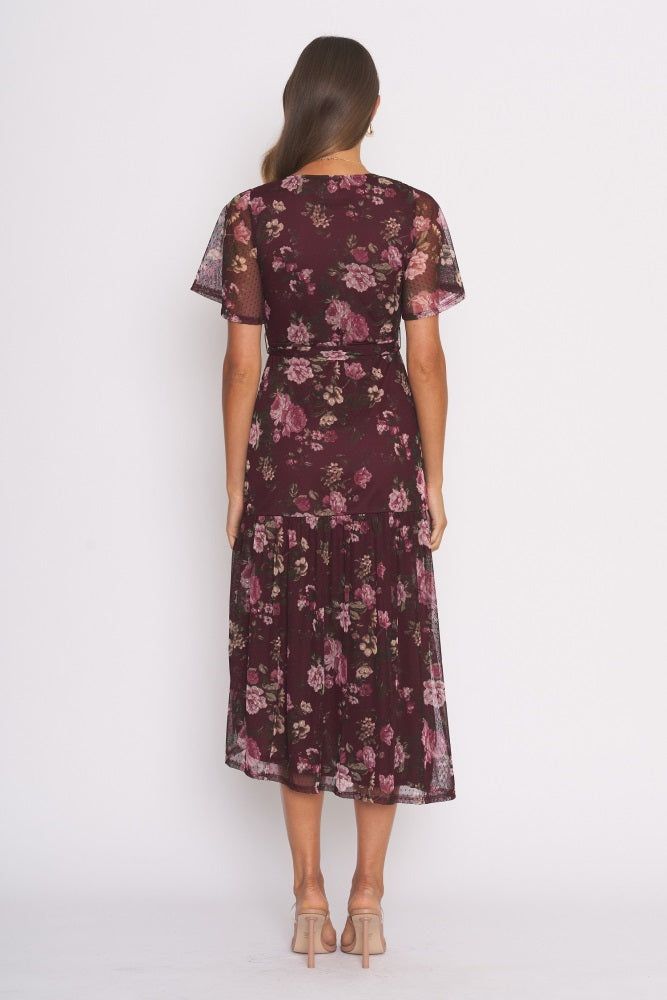 Burgundy Floral Midi Dress sold by Pinkblush product image thumbnail 3