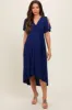 Navy Blue Flutter Sleeve Waist Tie Maternity Nursing Dress sold by Pinkblush
