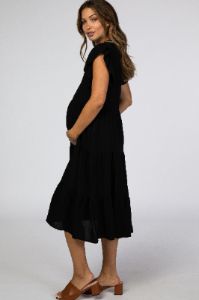 Black Tiered Ruffle Sleeve Maternity Midi Dress sold by Pinkblush
