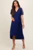 Navy Blue Flutter Sleeve Waist Tie Maternity Nursing Dress sold by Pinkblush