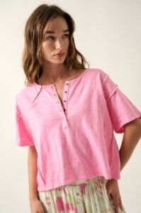 Bubble Gum Easy Fit Mineral Wash Expose Seam Slub Knit Shirt sold by Pinkblush