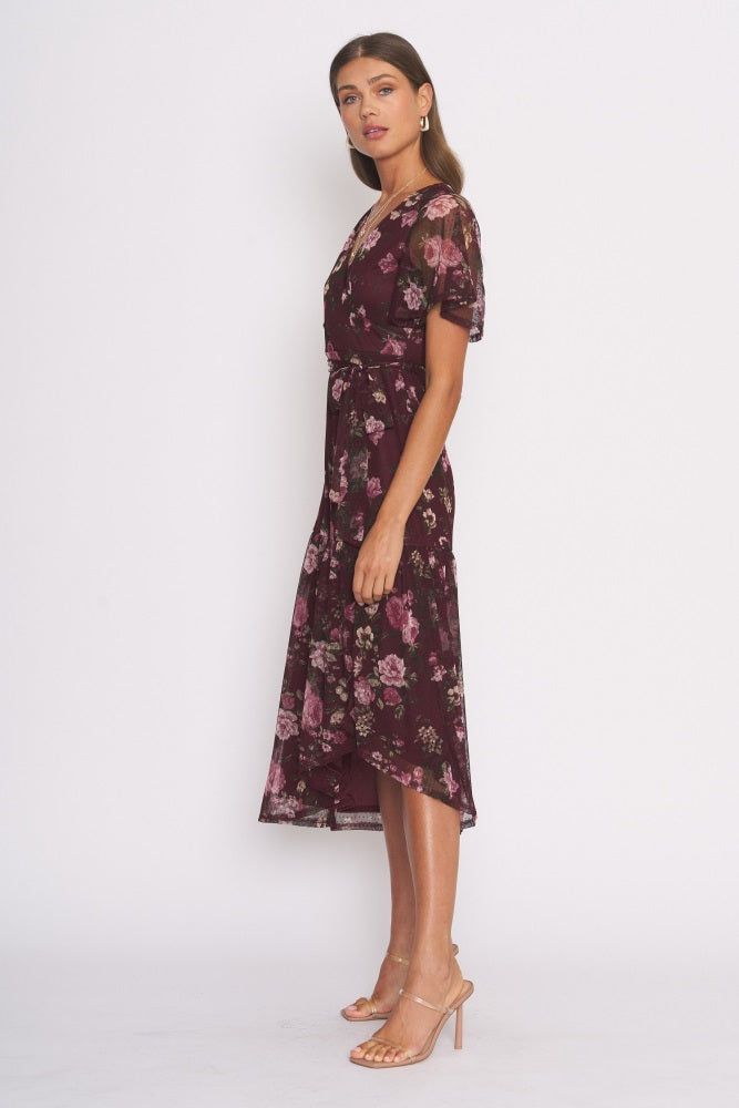 Burgundy Floral Midi Dress sold by Pinkblush product image thumbnail 2