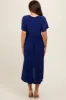 Navy Blue Flutter Sleeve Waist Tie Maternity Nursing Dress sold by Pinkblush