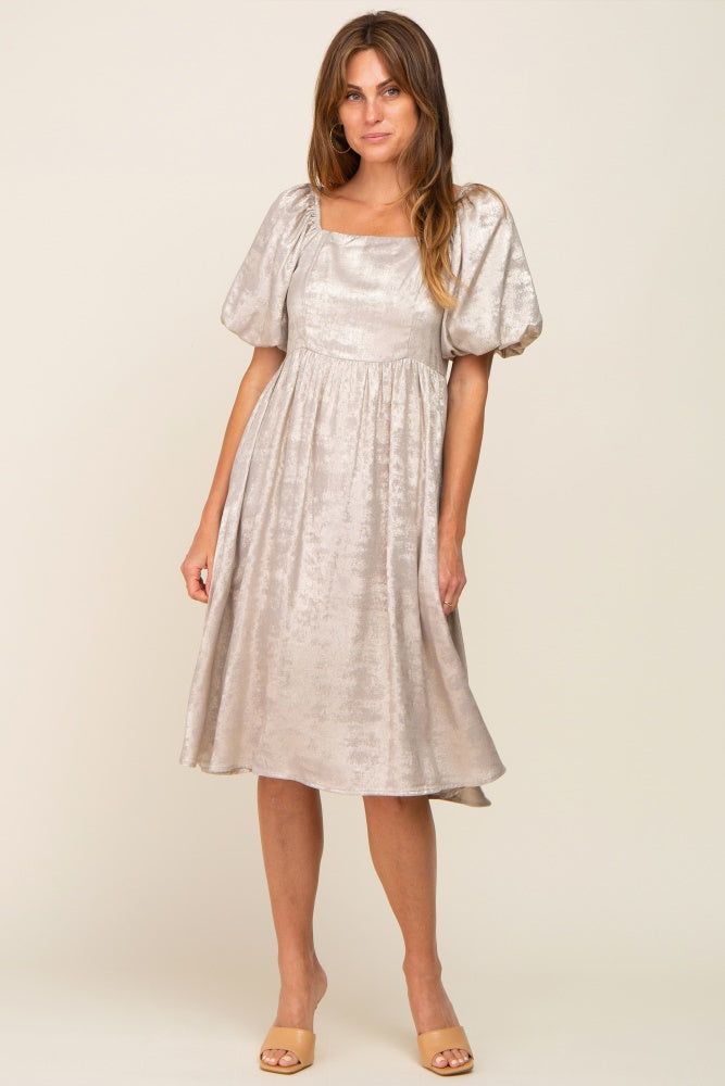 Gold Metallic Puff Sleeve Dress sold by Pinkblush
