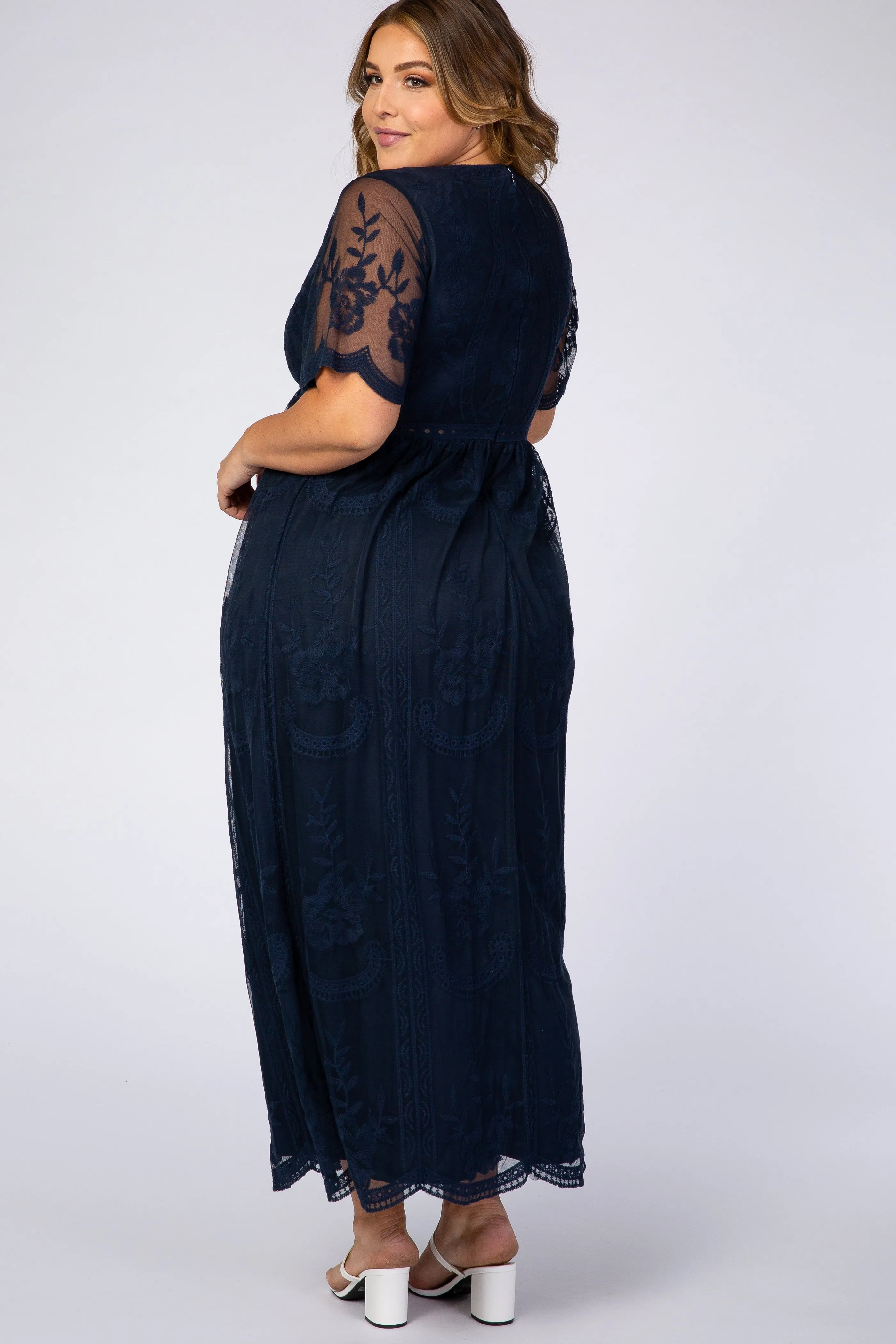 PinkBlush Navy Lace Mesh Overlay Plus Maxi Dress sold by Pinkblush product image thumbnail 3