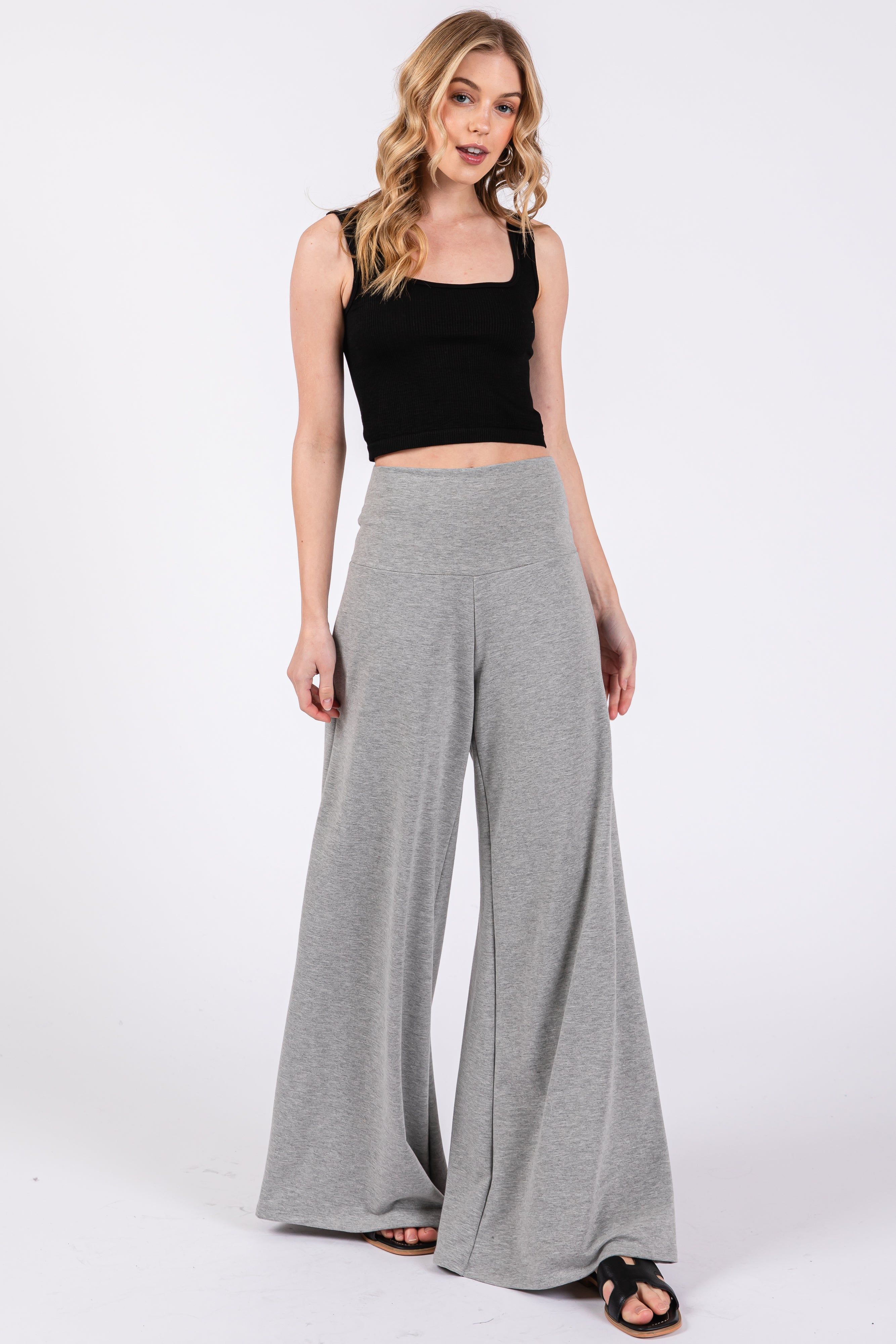 Heather Grey French Terry Wide Leg Lounge Pants sold by Pinkblush