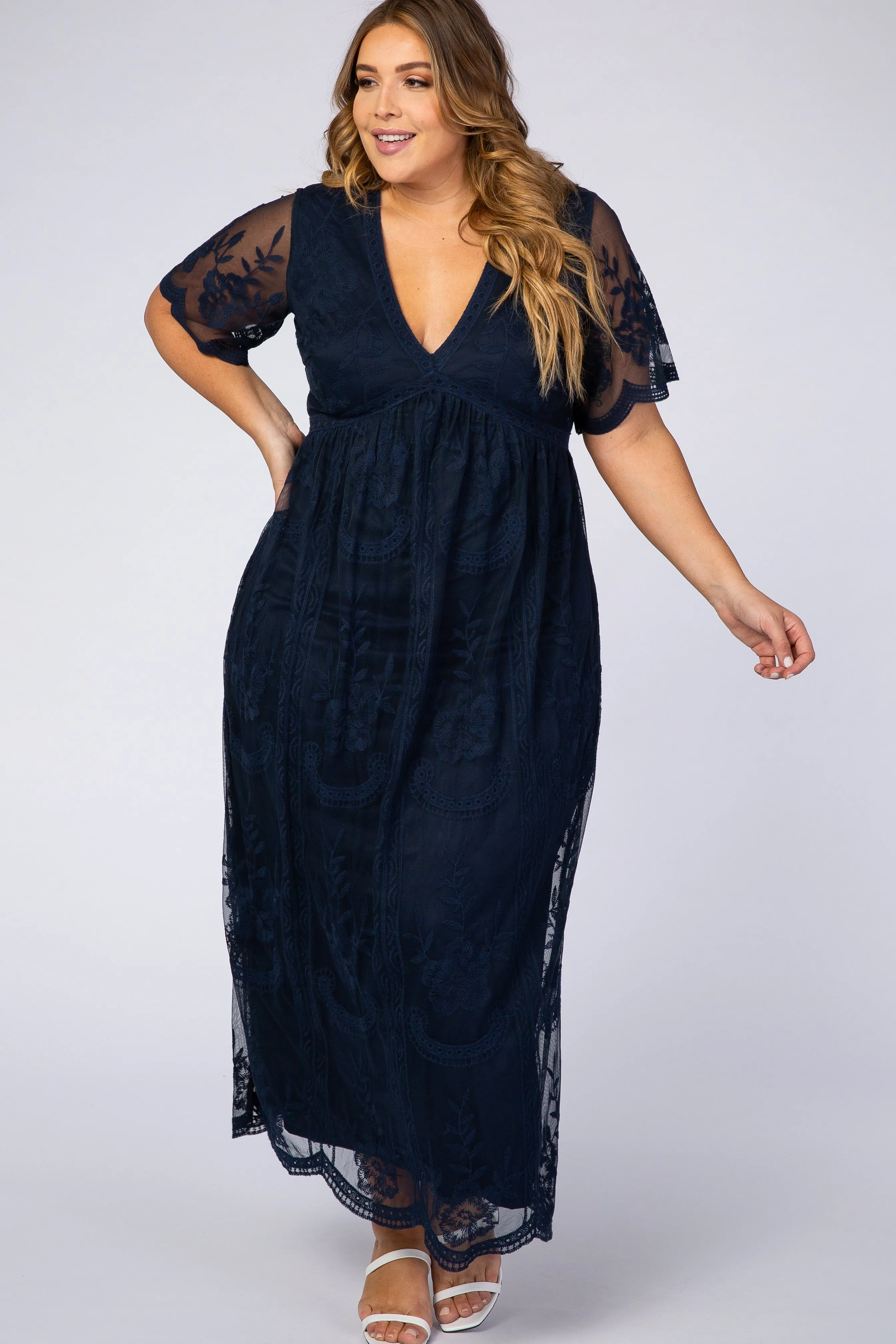 PinkBlush Navy Lace Mesh Overlay Plus Maxi Dress sold by Pinkblush product image thumbnail 4
