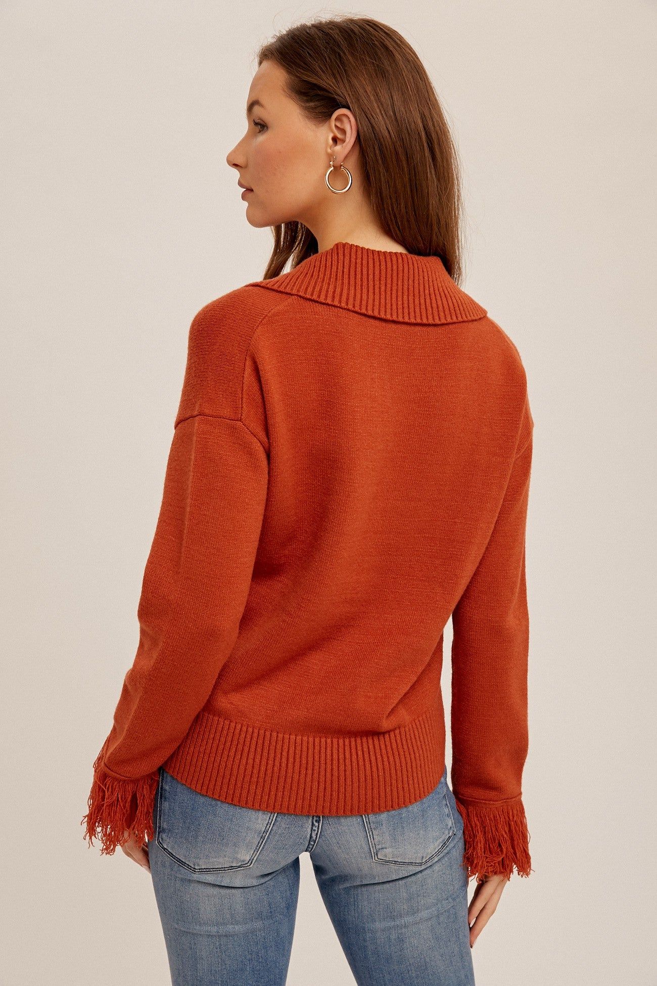 Brick Fringe Detail V Neck Collared Sweater sold by Pinkblush product image thumbnail 3
