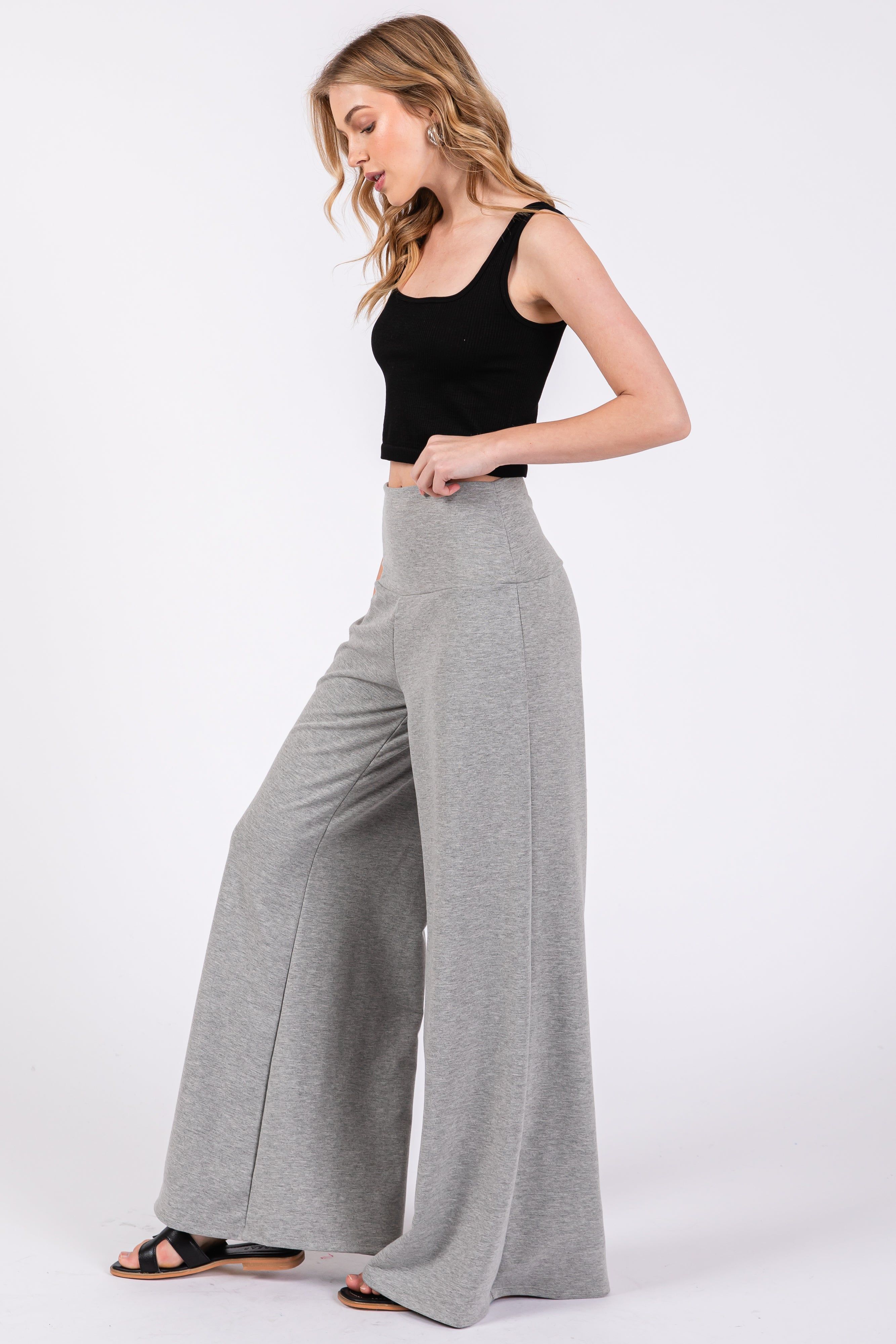 Heather Grey French Terry Wide Leg Lounge Pants sold by Pinkblush product image thumbnail 2