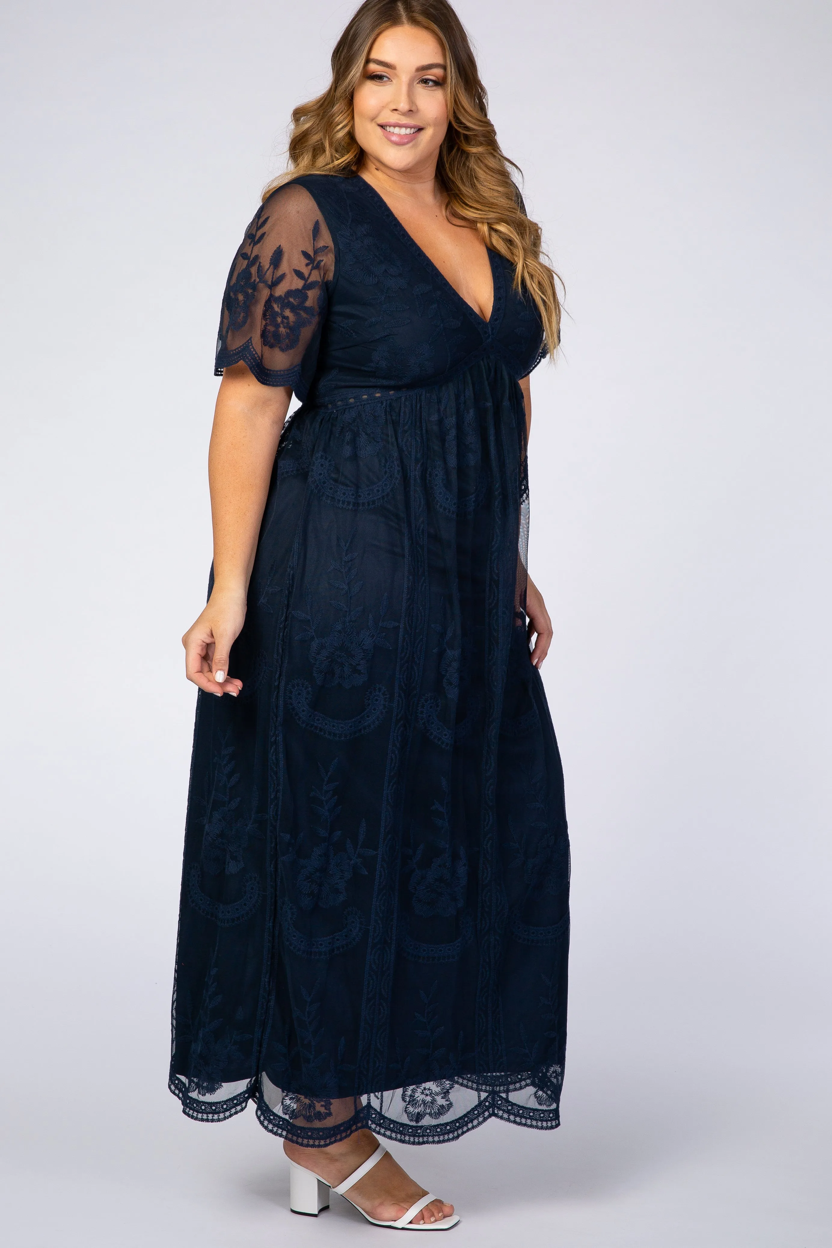PinkBlush Navy Lace Mesh Overlay Plus Maxi Dress sold by Pinkblush product image thumbnail 2