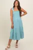 Light Blue Smocked Tie Strap Tiered Maternity Midi Dress sold by Pinkblush