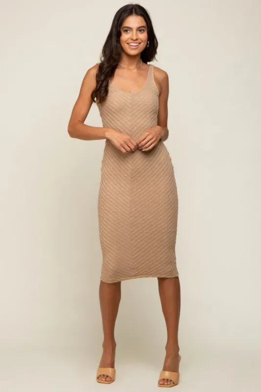 Taupe Textured Knit Sleeveless Midi Dress sold by Pinkblush