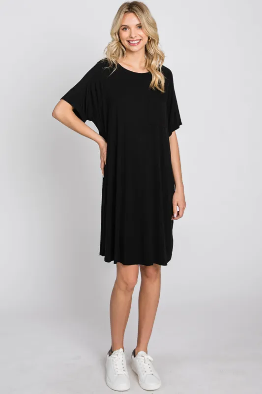 Black Front Pocket Raglan Dress sold by Pinkblush