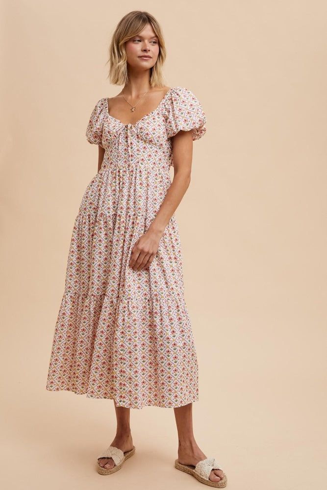 Coral Poppy Cotton Floral Sweetheart Maxi Dress sold by Pinkblush