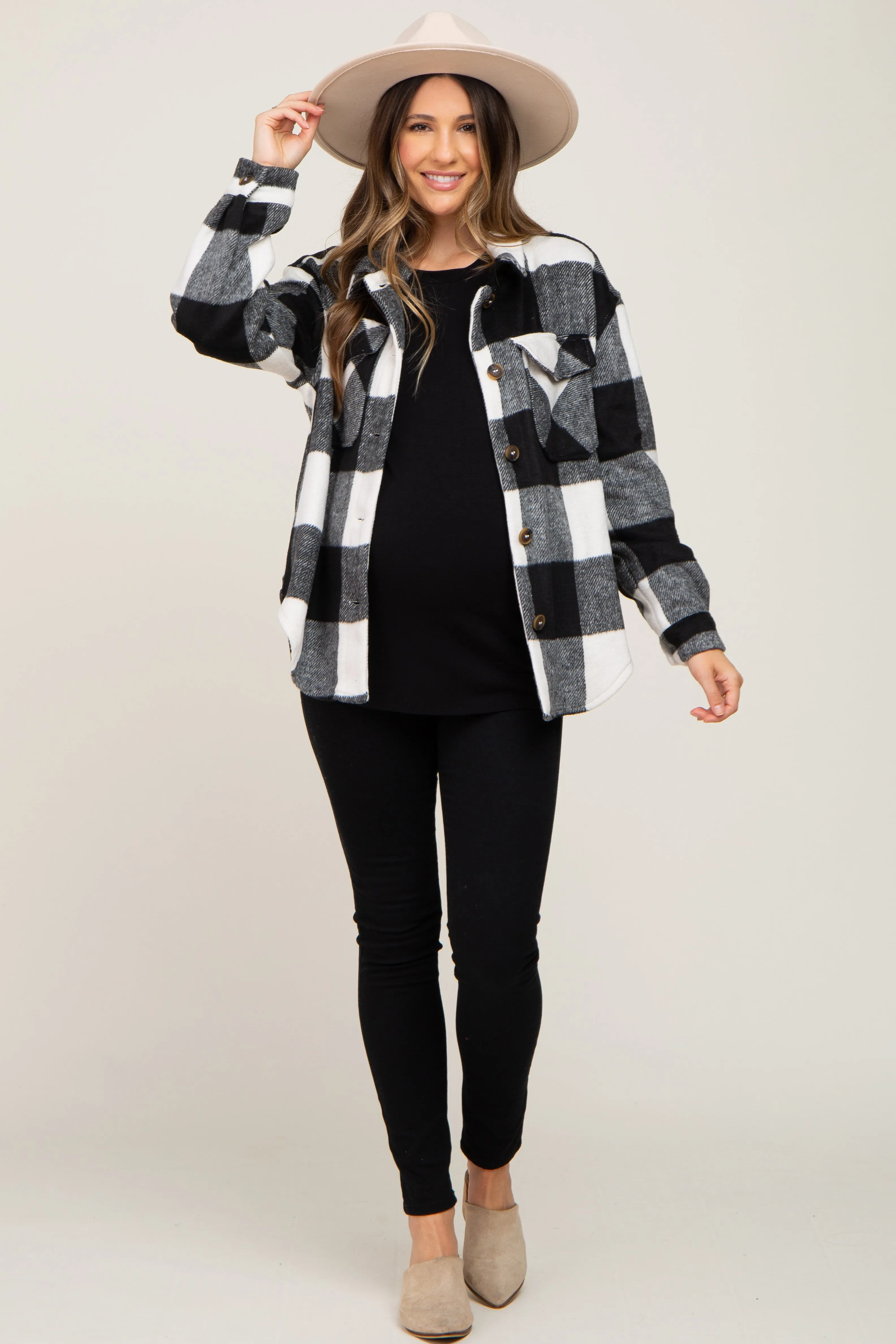 Black Plaid Knit Maternity Shirt Jacket sold by Pinkblush product image thumbnail 4
