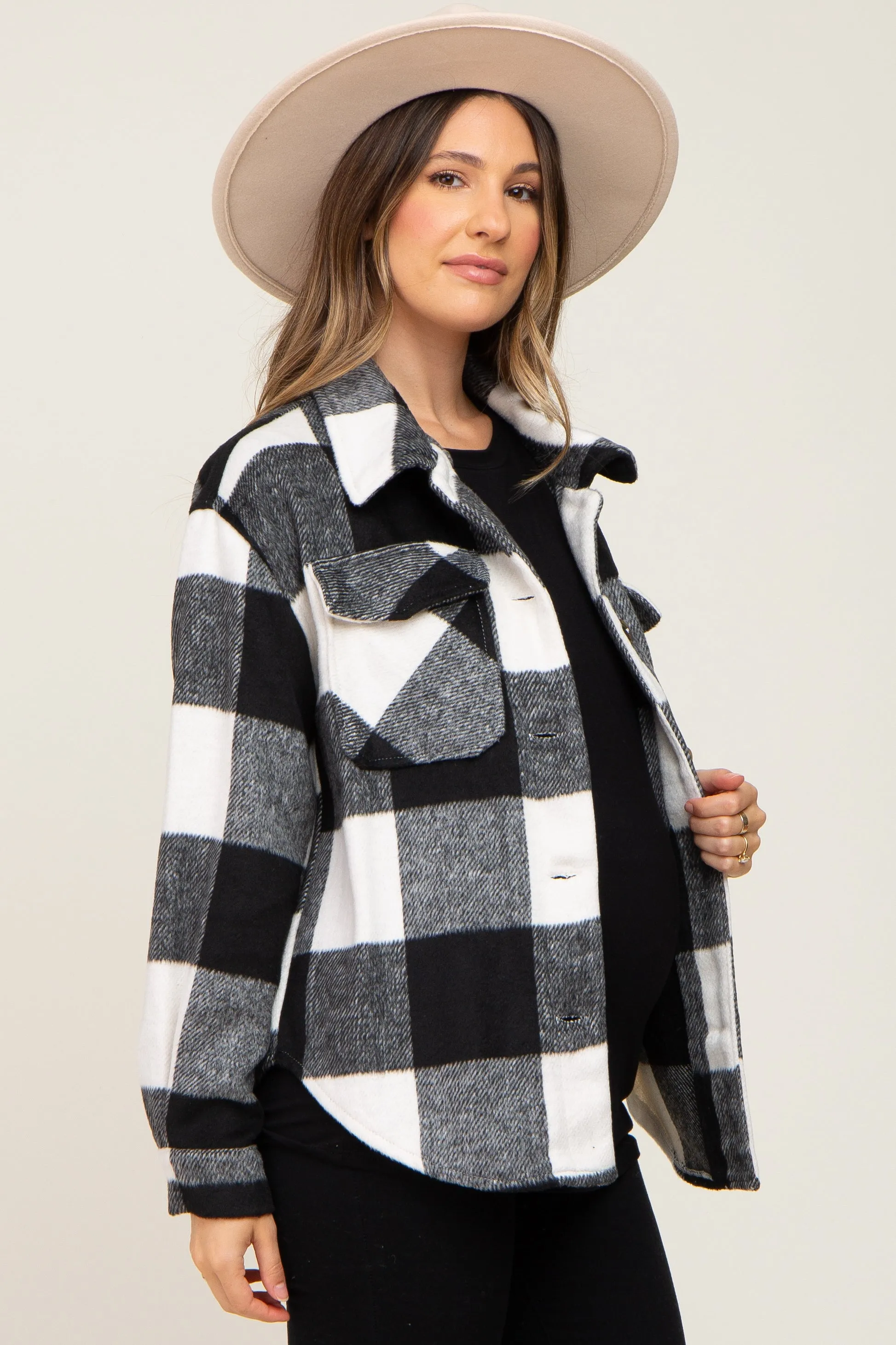 Black Plaid Knit Maternity Shirt Jacket sold by Pinkblush product image thumbnail 2