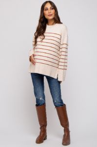 Ivory Striped Maternity Sweater sold by Pinkblush