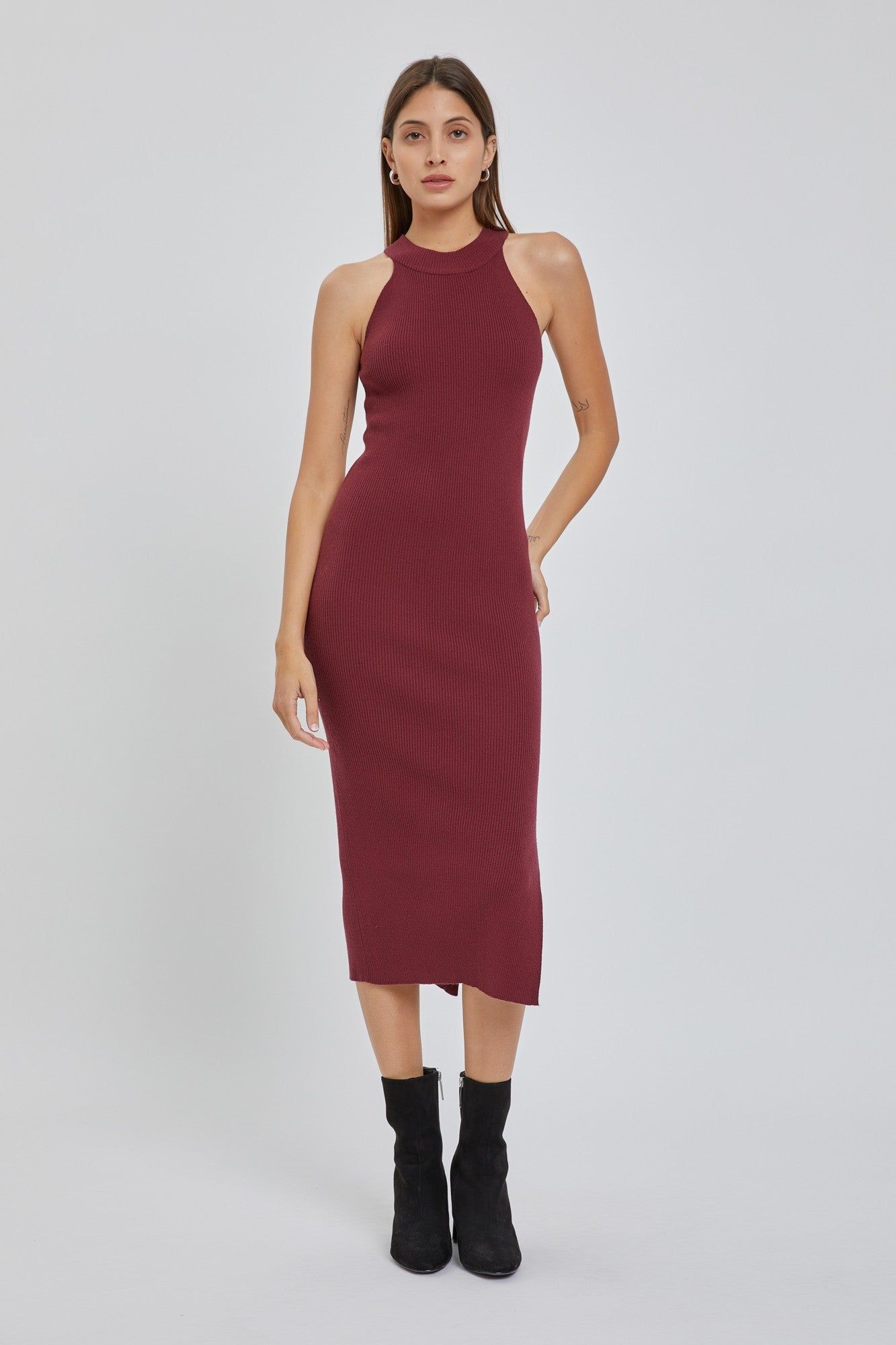 Burgundy Sleeveless Side Slit Midi Dress sold by Pinkblush product image thumbnail 4