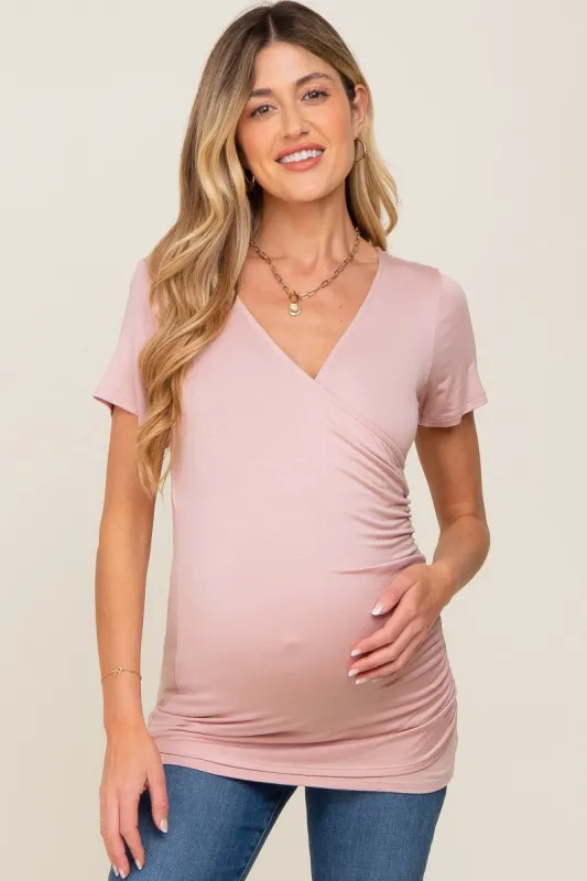 Pink Wrap Front Maternity/Nursing Top sold by Pinkblush