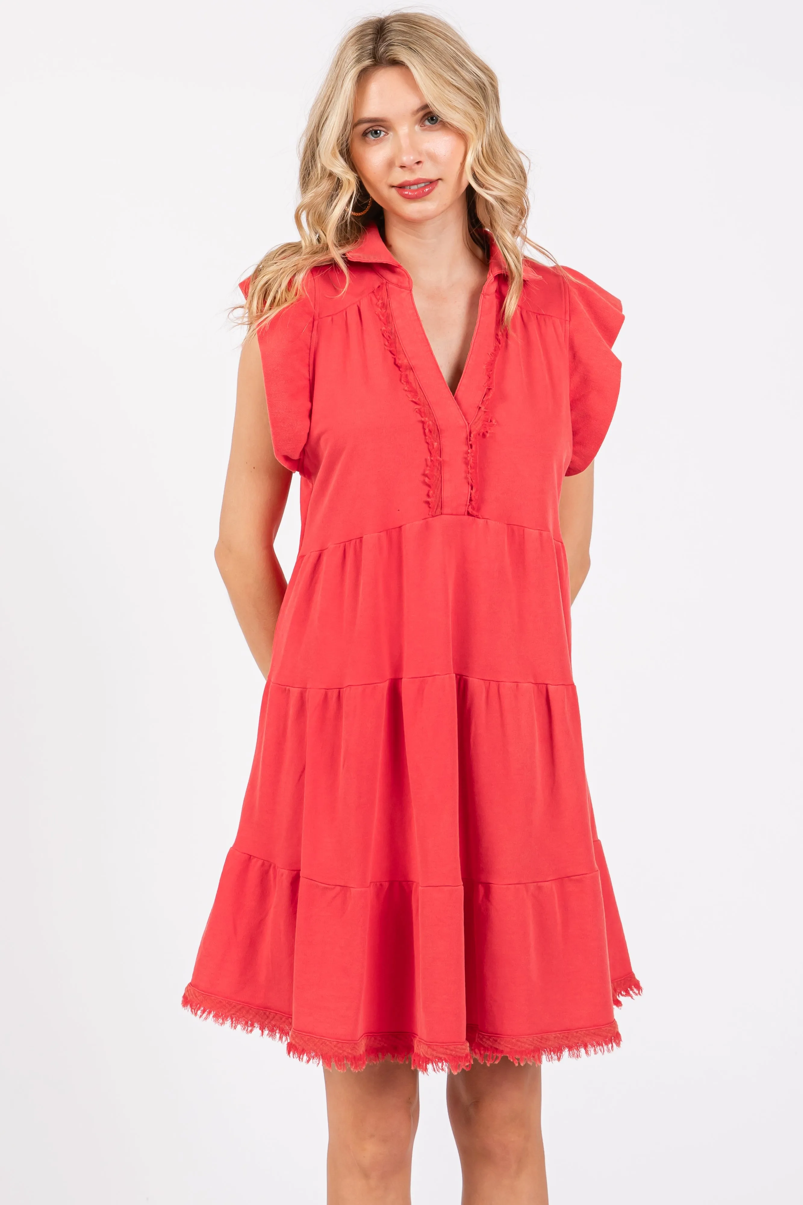 Red French Terry Tiered Maternity Dress sold by Pinkblush product image thumbnail 5