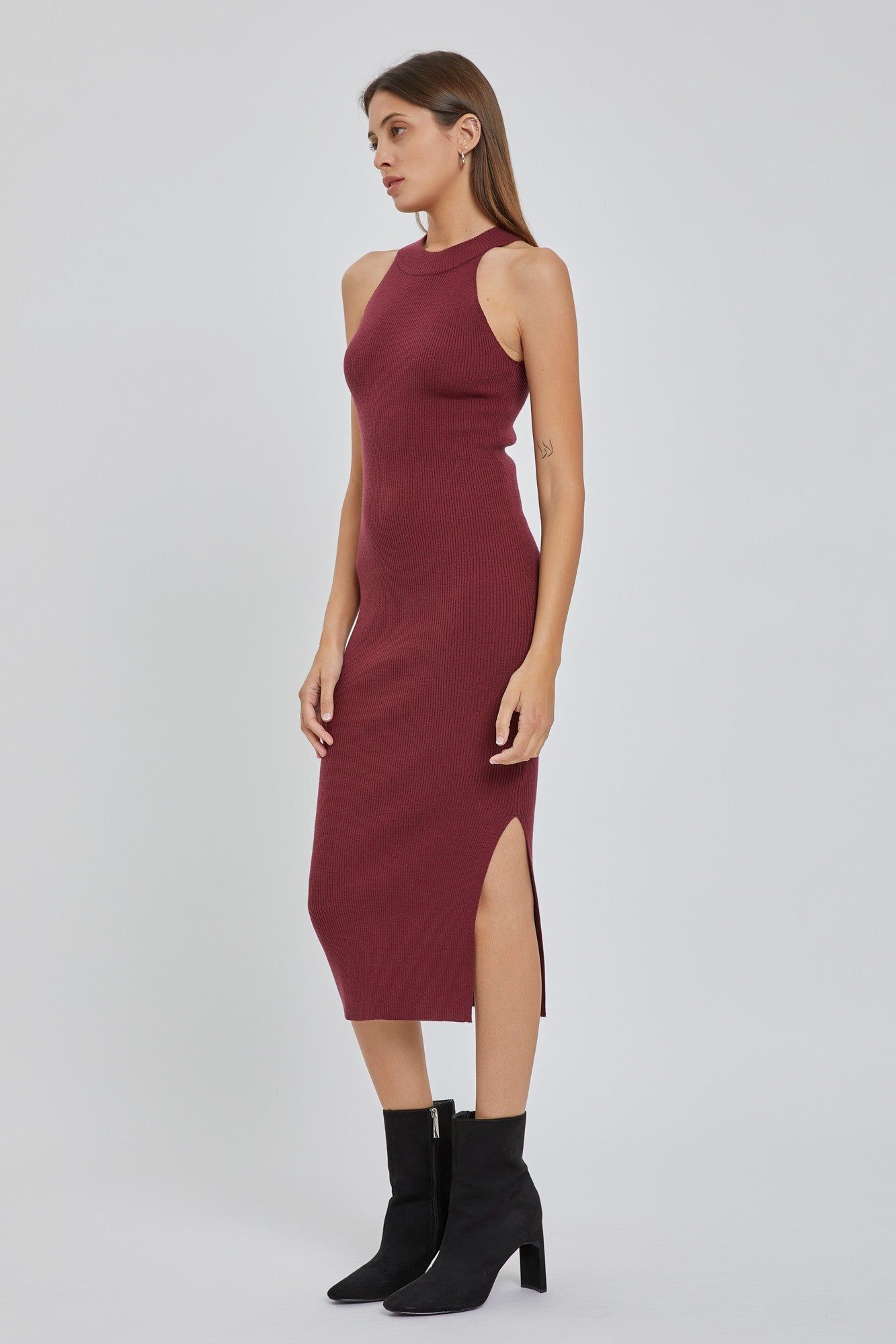 Burgundy Sleeveless Side Slit Midi Dress sold by Pinkblush product image thumbnail 2